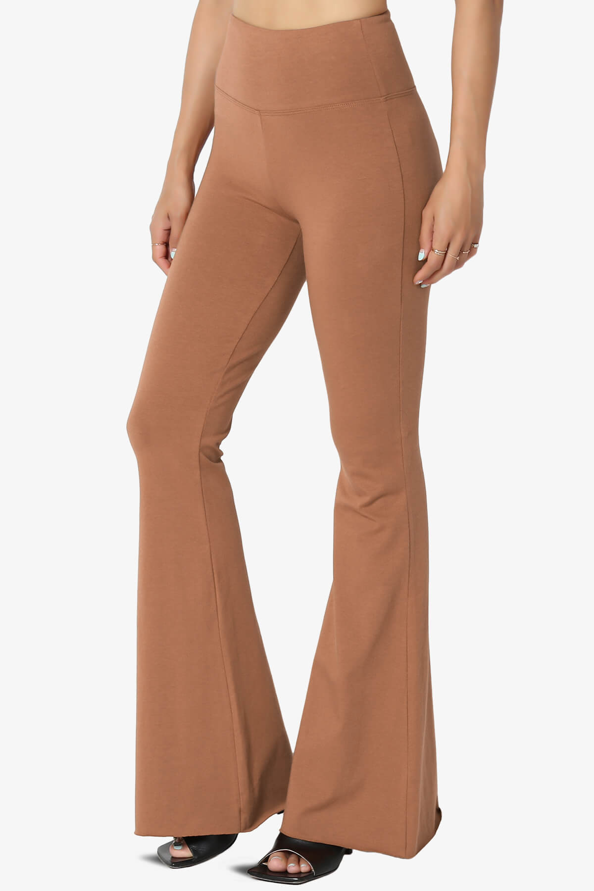 Zaylee Raw Hem Flared Comfy Yoga Pants DEEP CAMEL_3