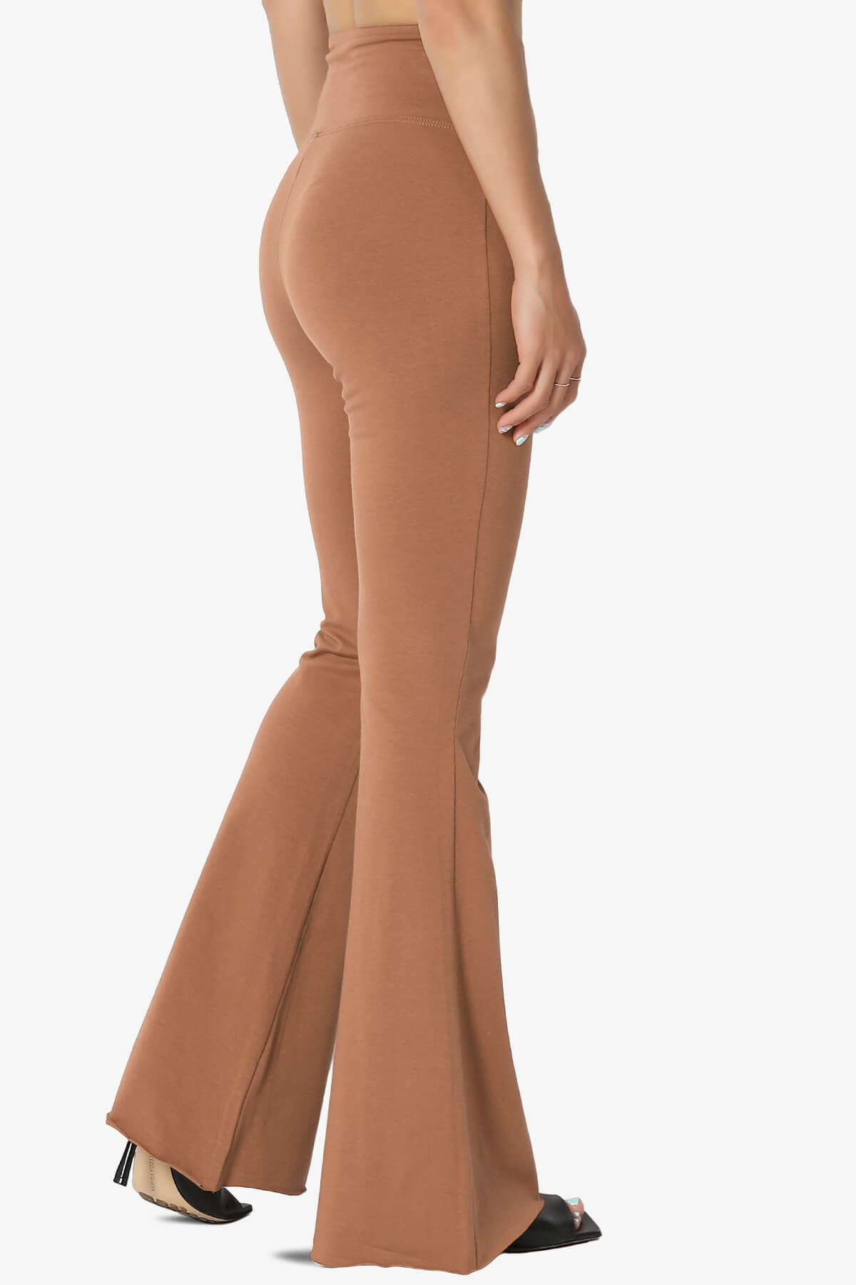 Zaylee Raw Hem Flared Comfy Yoga Pants DEEP CAMEL_4