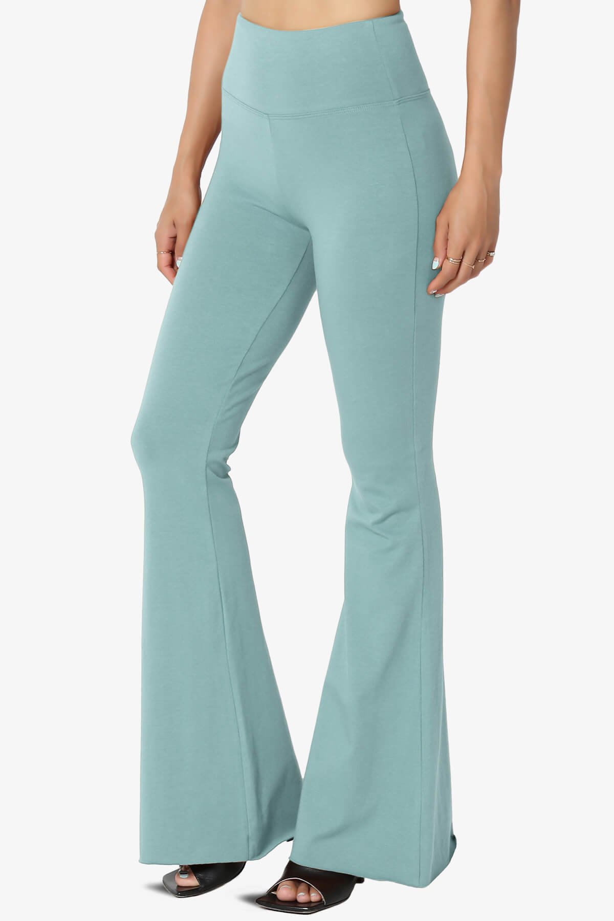 Zaylee Raw Hem Flared Comfy Yoga Pants DUSTY BLUE_3
