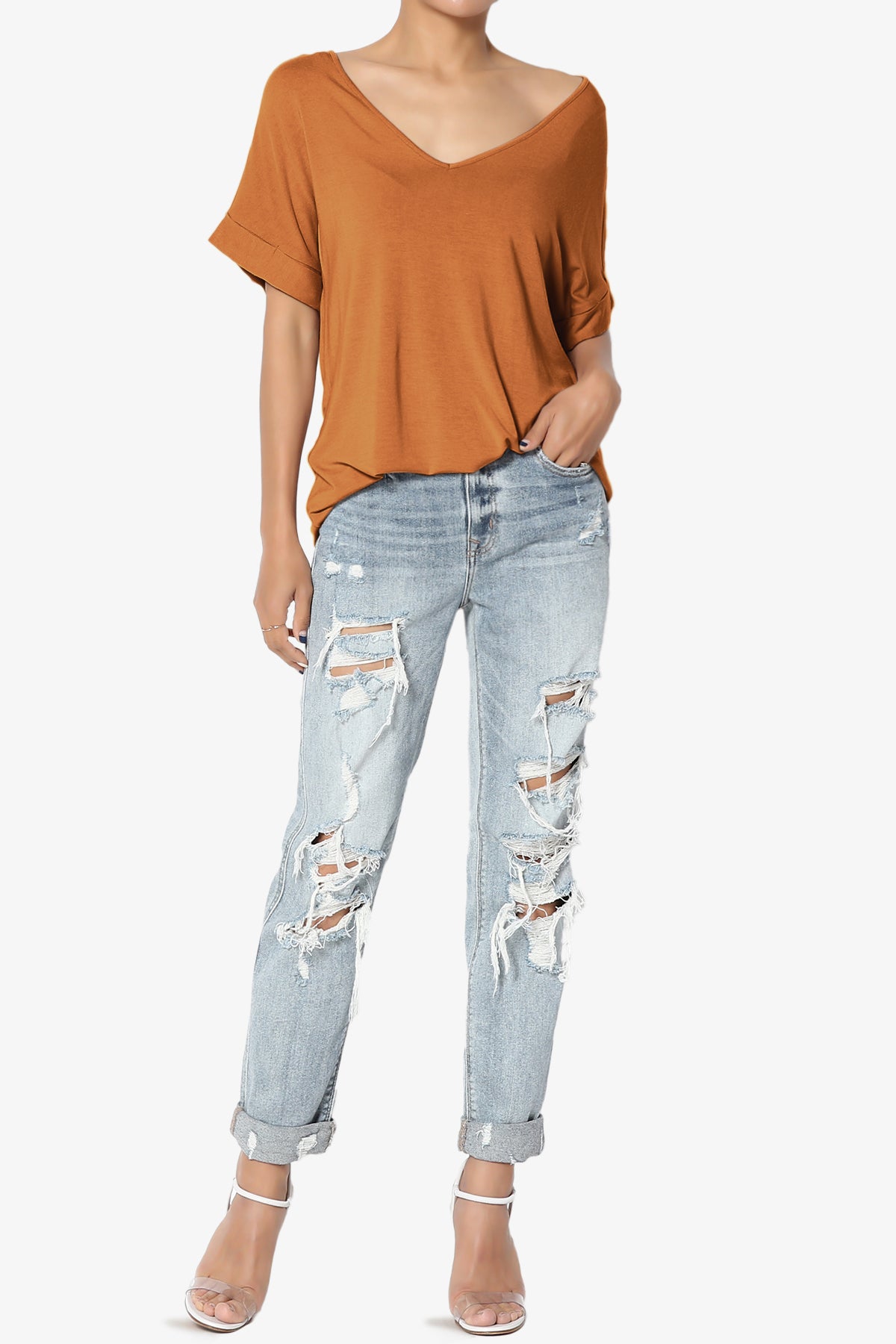 Tracey Wide V-Neck Jersey Top PLUS