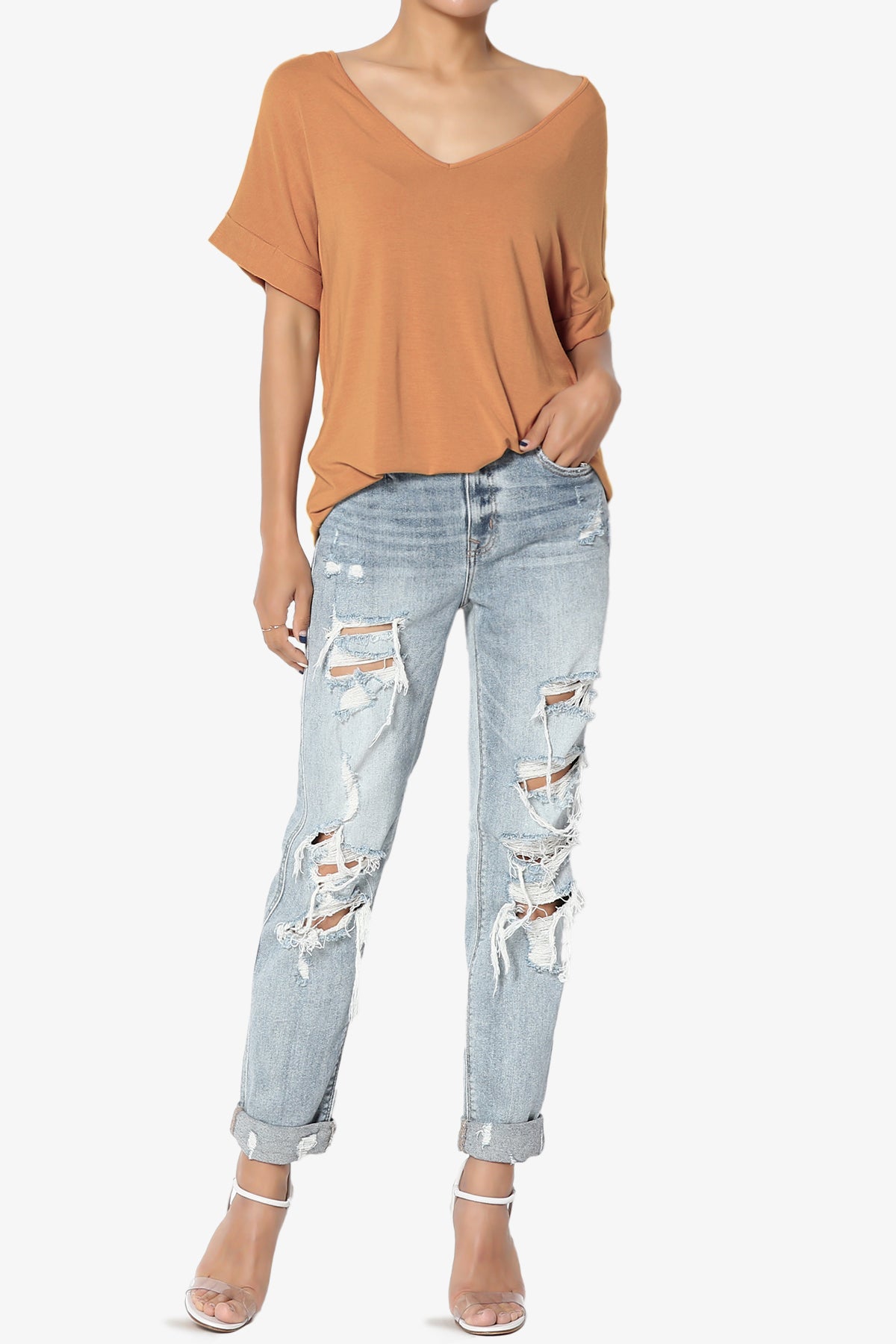 Tracey Wide V-Neck Jersey Top PLUS