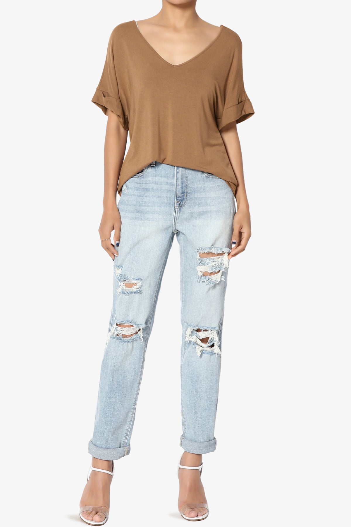 Tracey Wide V-Neck Jersey Top PLUS