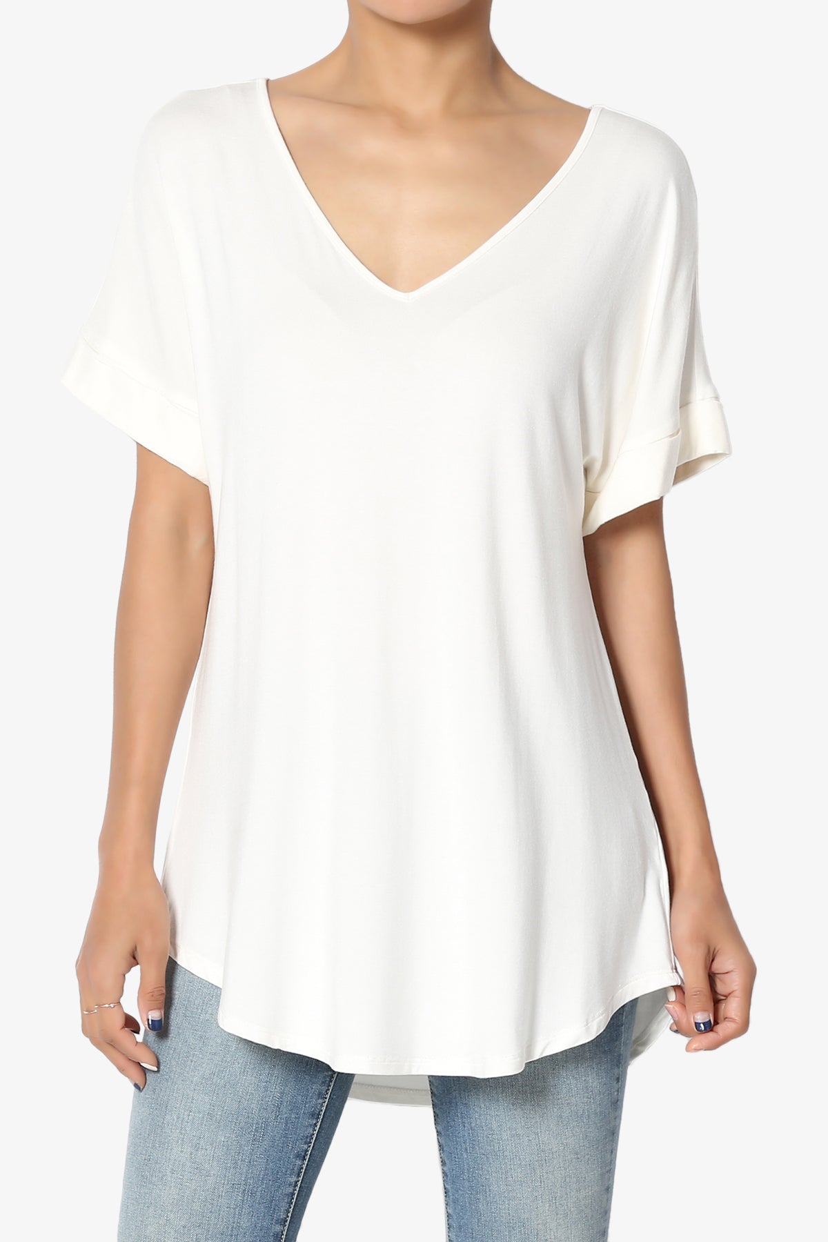 Tracey Wide V-Neck Jersey Top PLUS