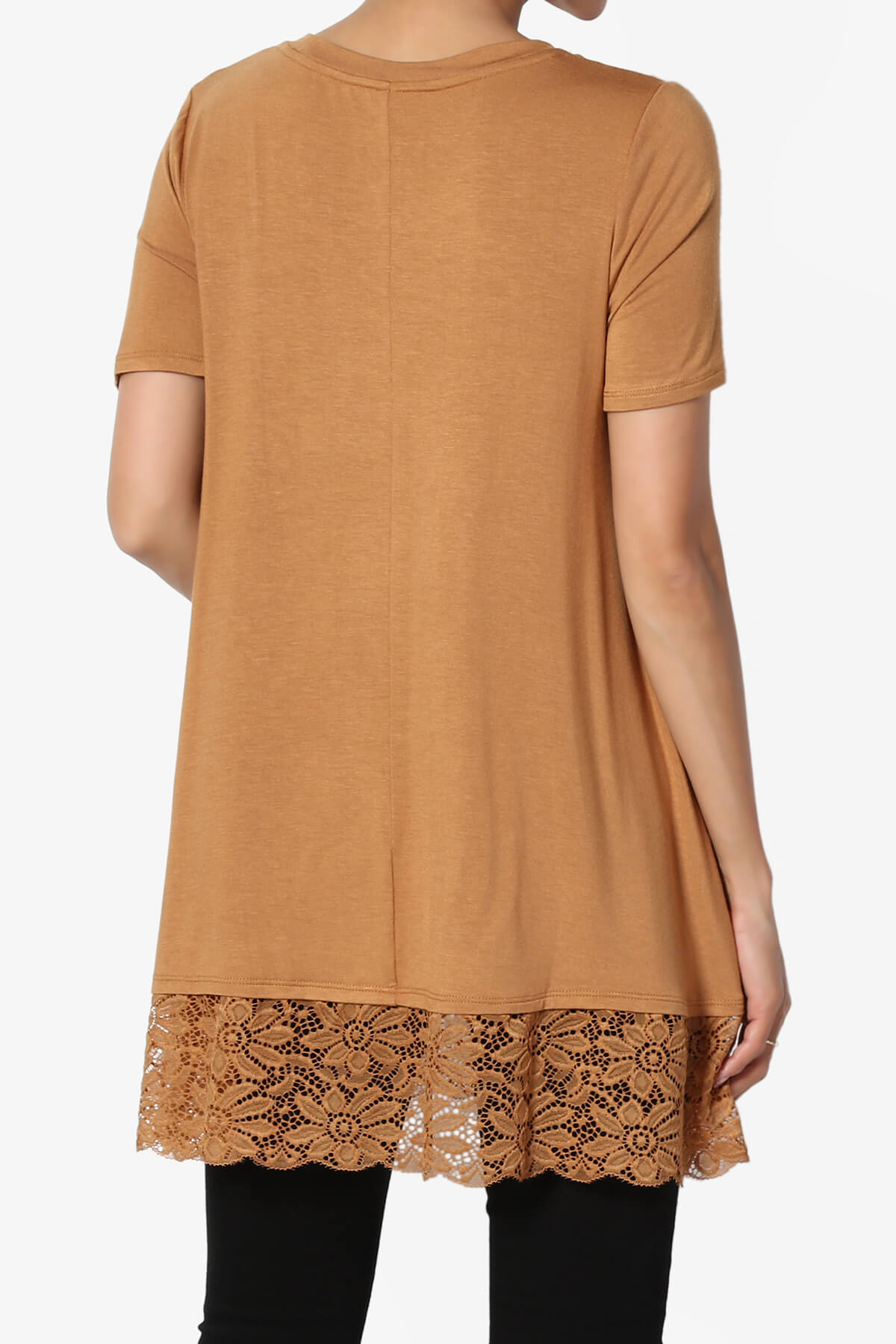 Nason Short Sleeve Lace Hem Tunic COFFEE_2