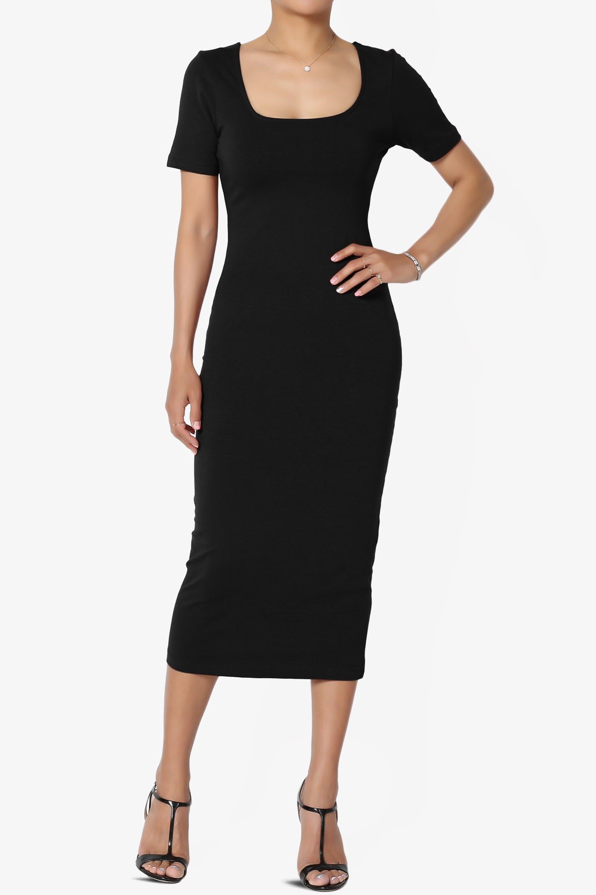 Fontella Short Sleeve Square Neck Bodycon Dress BLACK_1