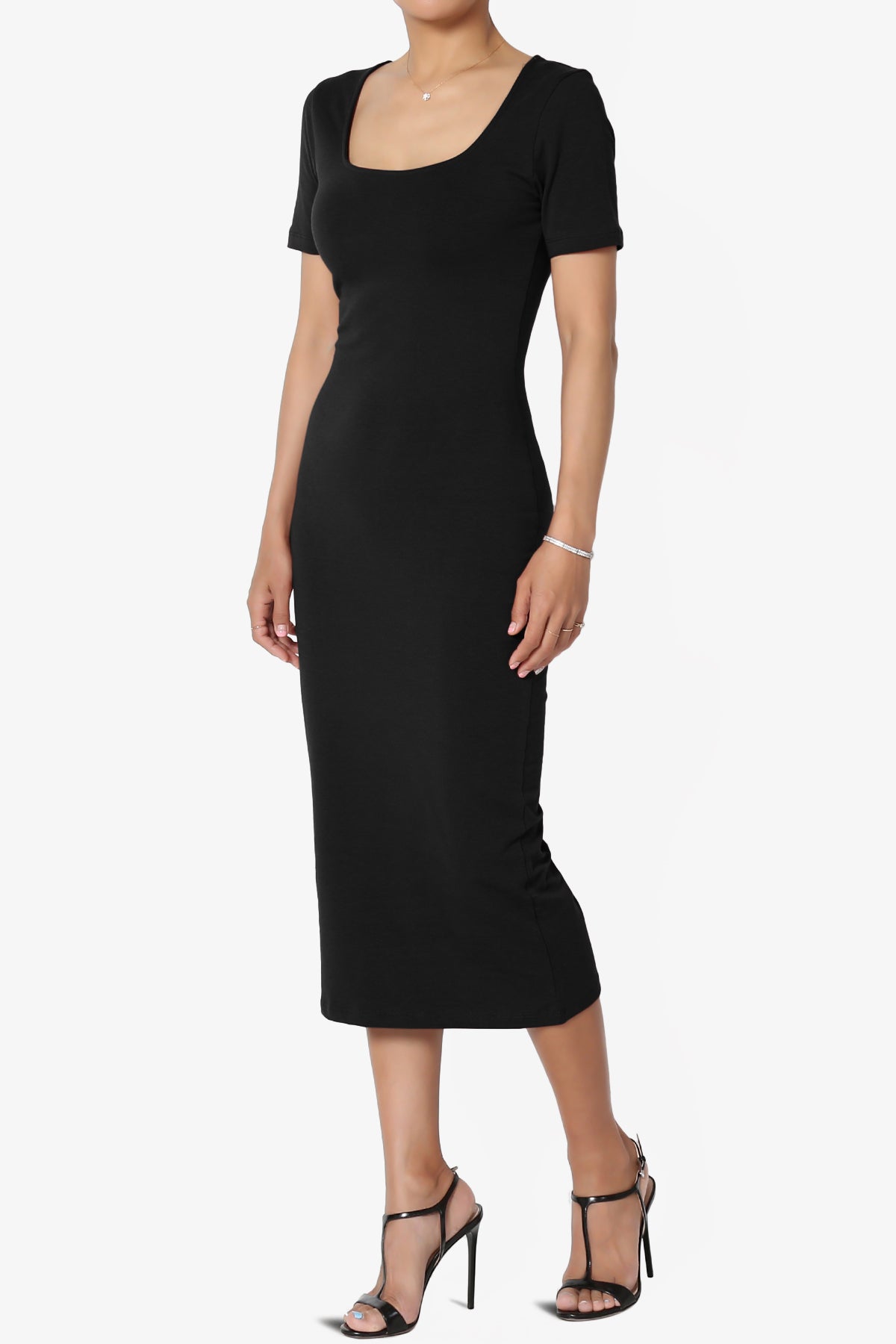 Fontella Short Sleeve Square Neck Bodycon Dress BLACK_3