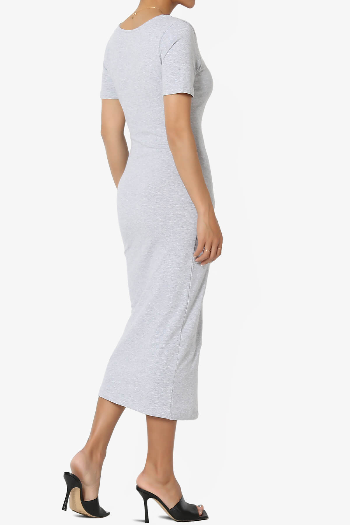 Fontella Short Sleeve Square Neck Bodycon Dress HEATHER GREY_4