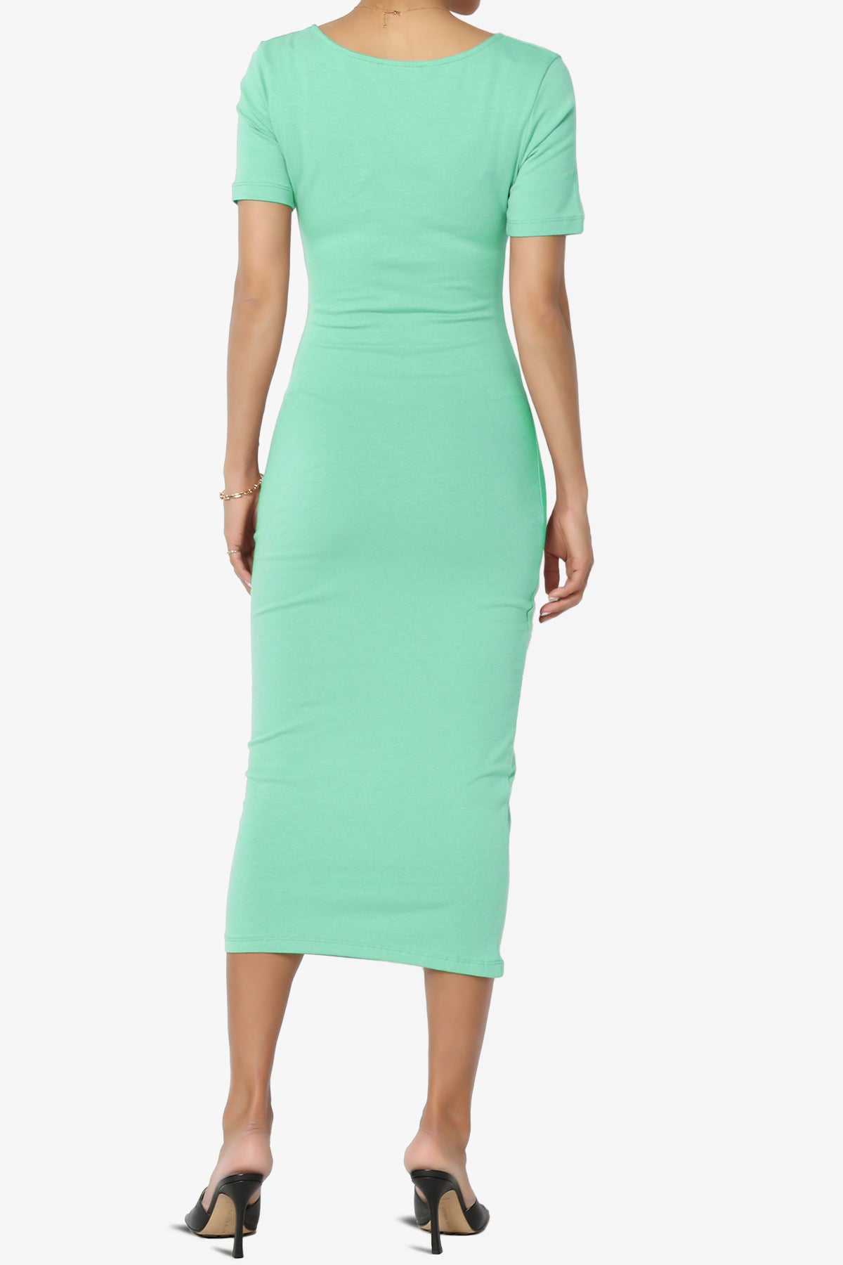 Fontella Short Sleeve Square Neck Bodycon Dress MINT_2