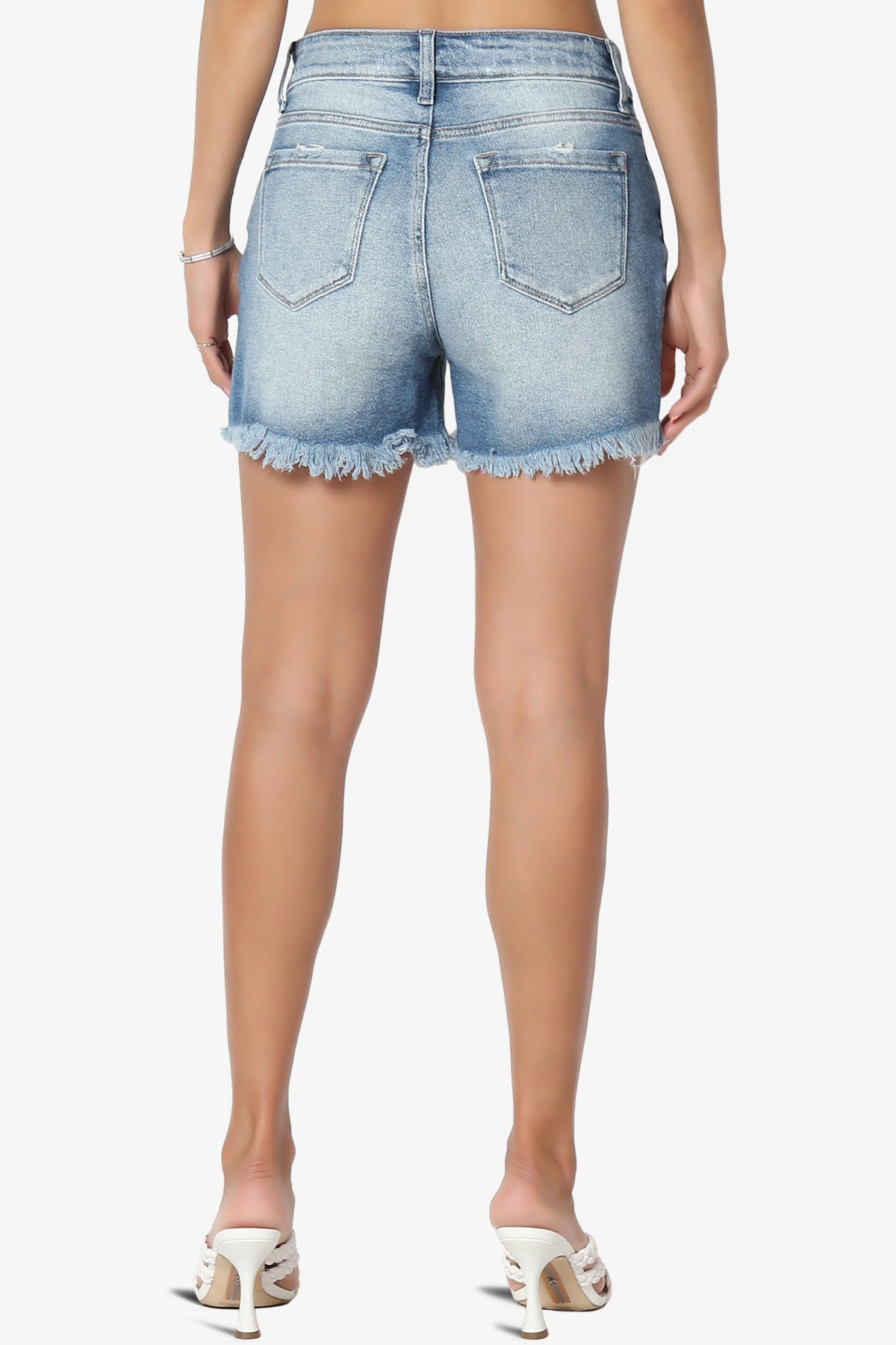 Lessa Frayed Hem High Rise Stretch Denim Shorts