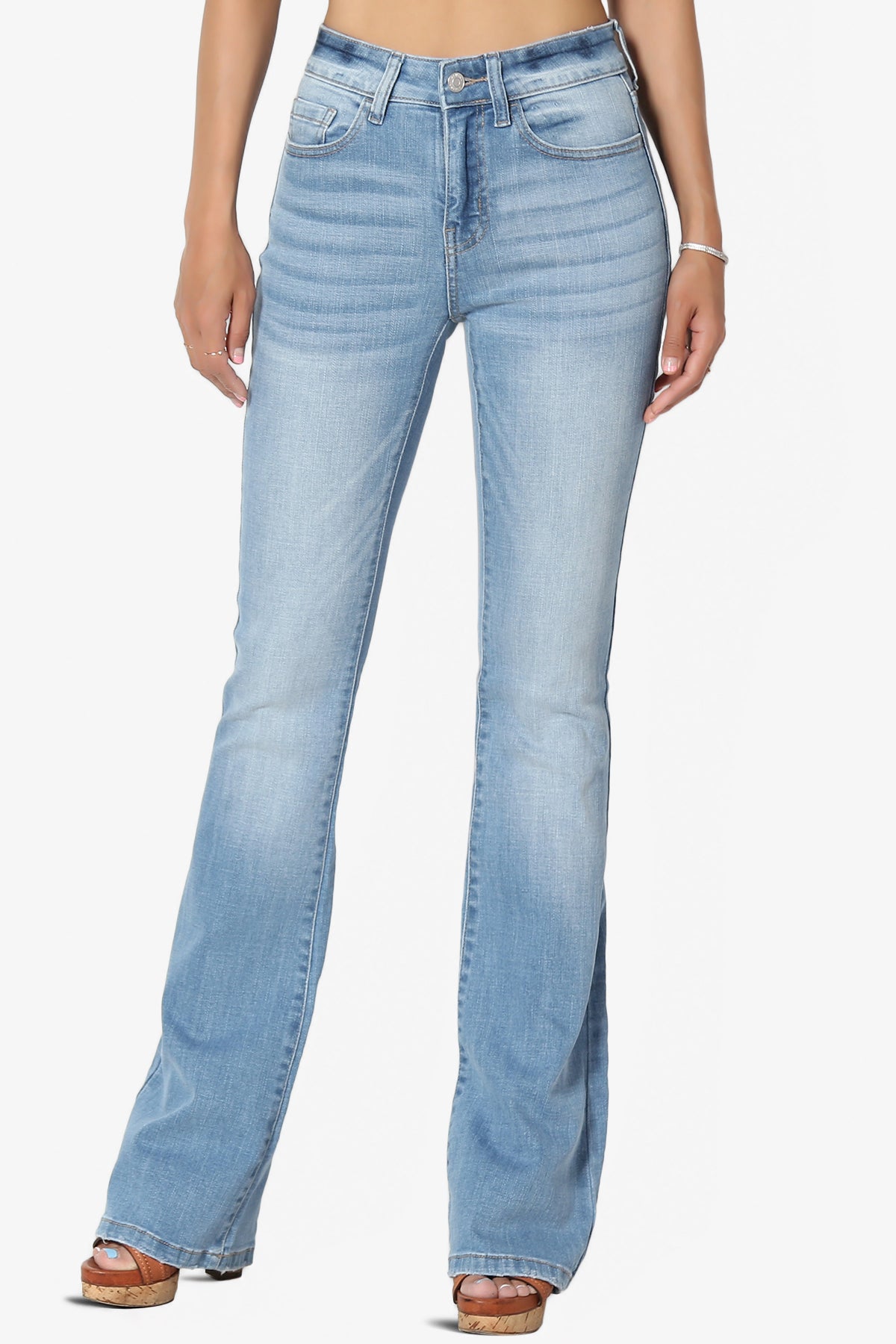 Clyde Washed Mid Rise Boot Cut Jeans in Light