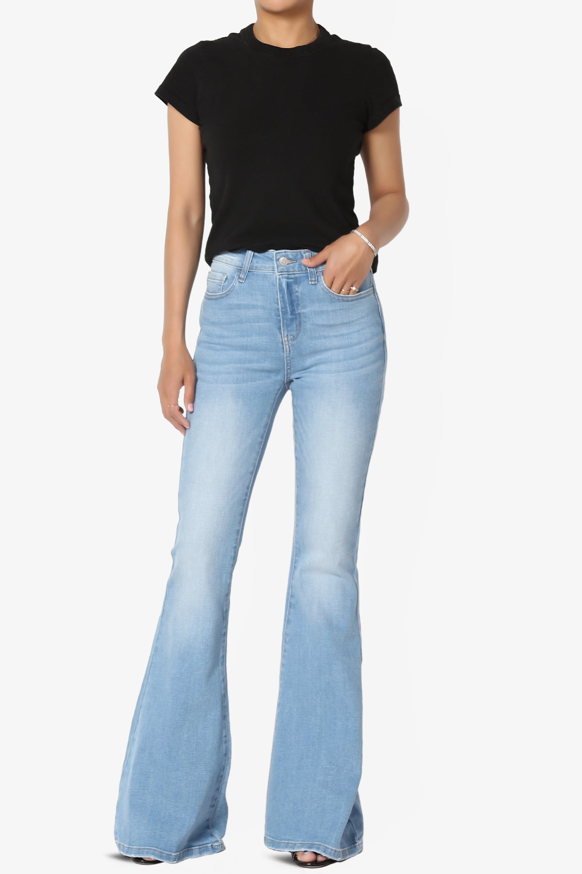 Pastry Washed High Rise Flared Jeans in Light