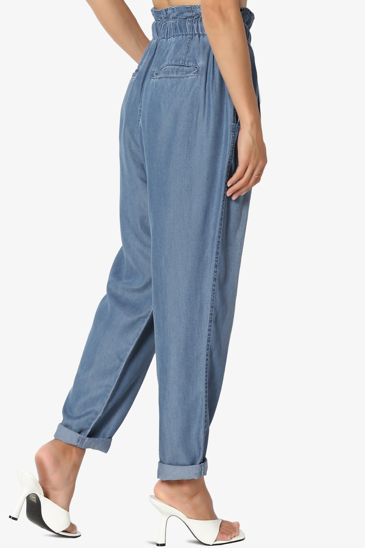 Lilah High Waist Chambray Taper Leg Pants PLUS
