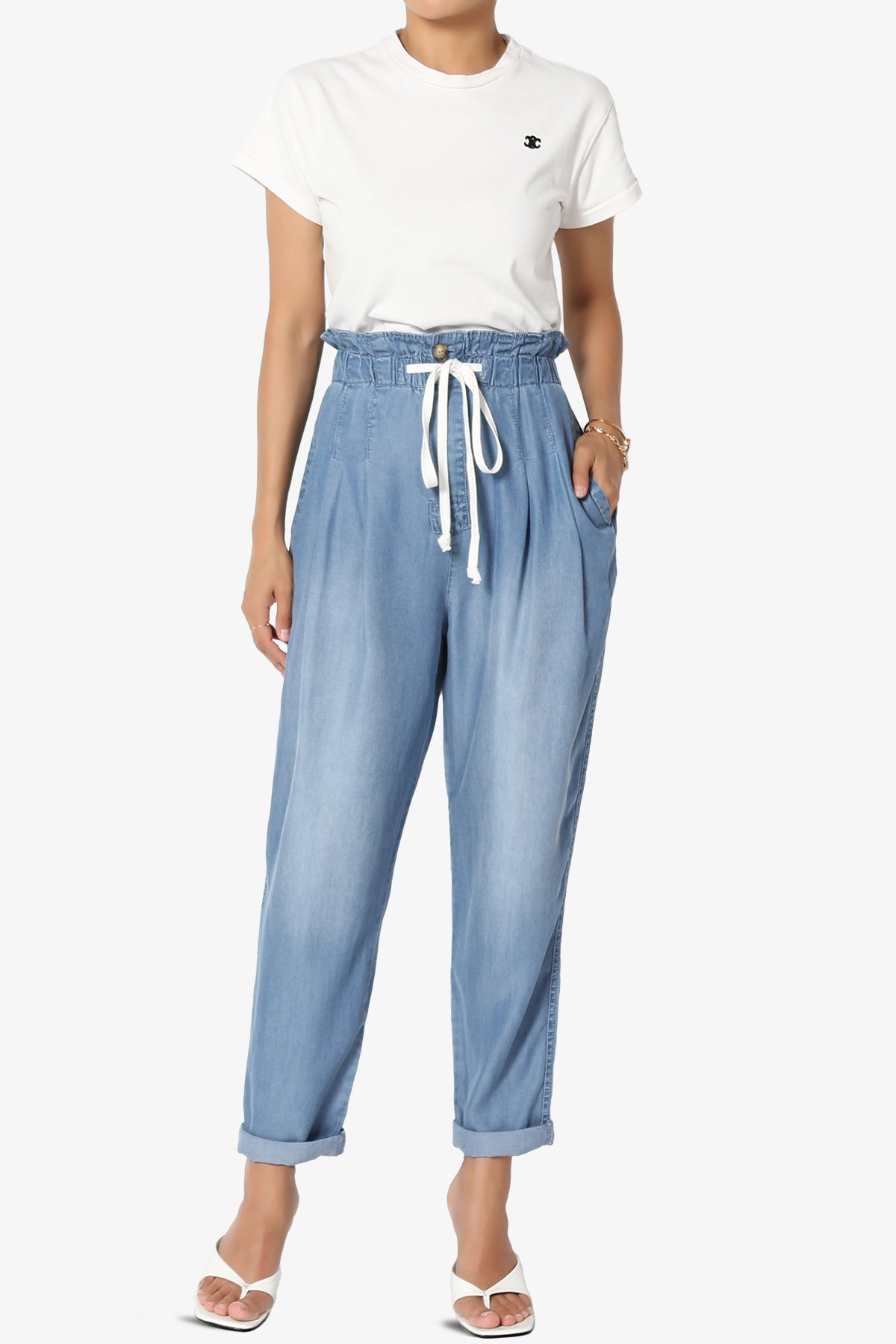 Lilah High Waist Chambray Taper Leg Pants PLUS
