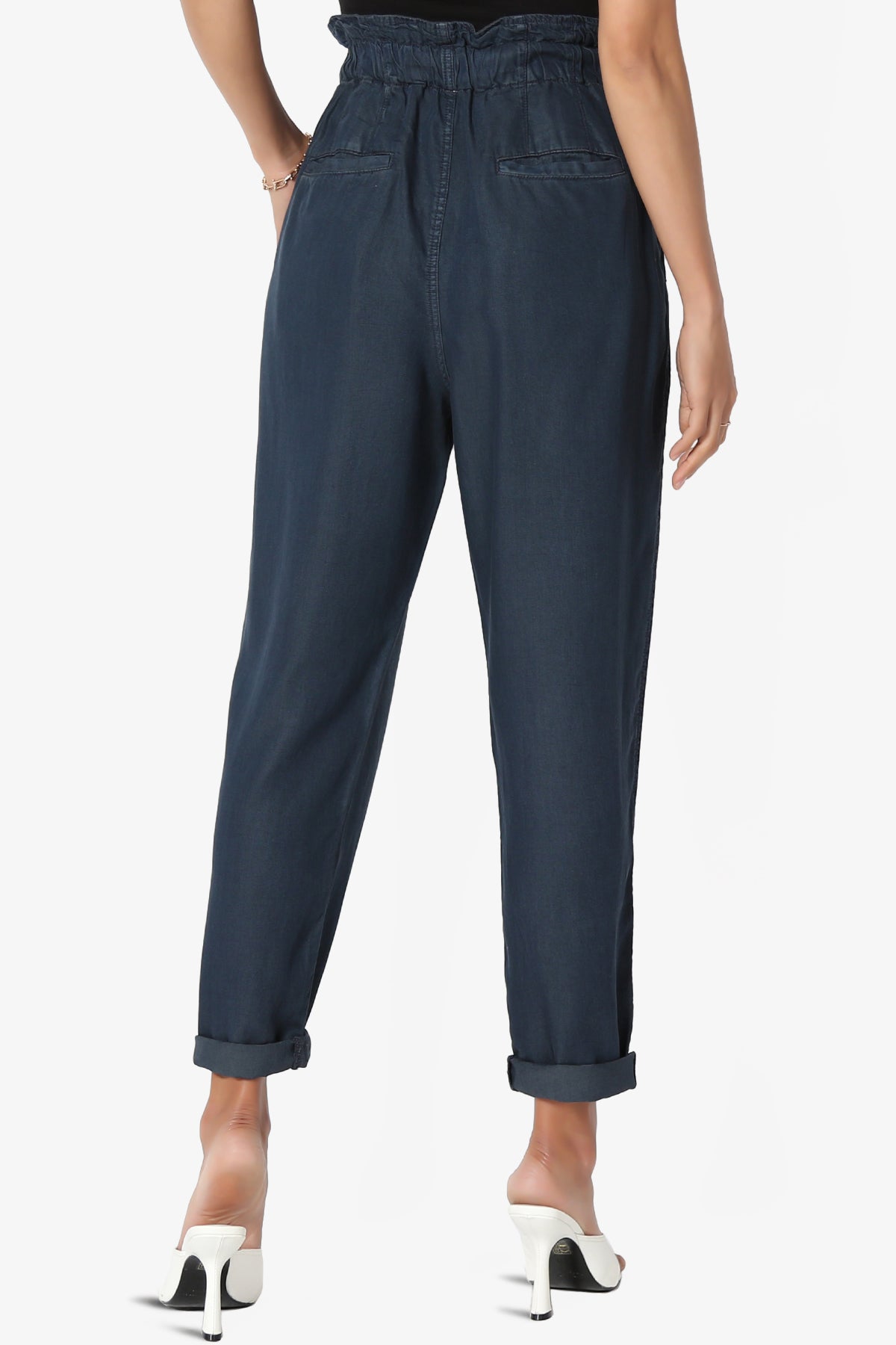 Lilah High Waist Chambray Taper Leg Pants