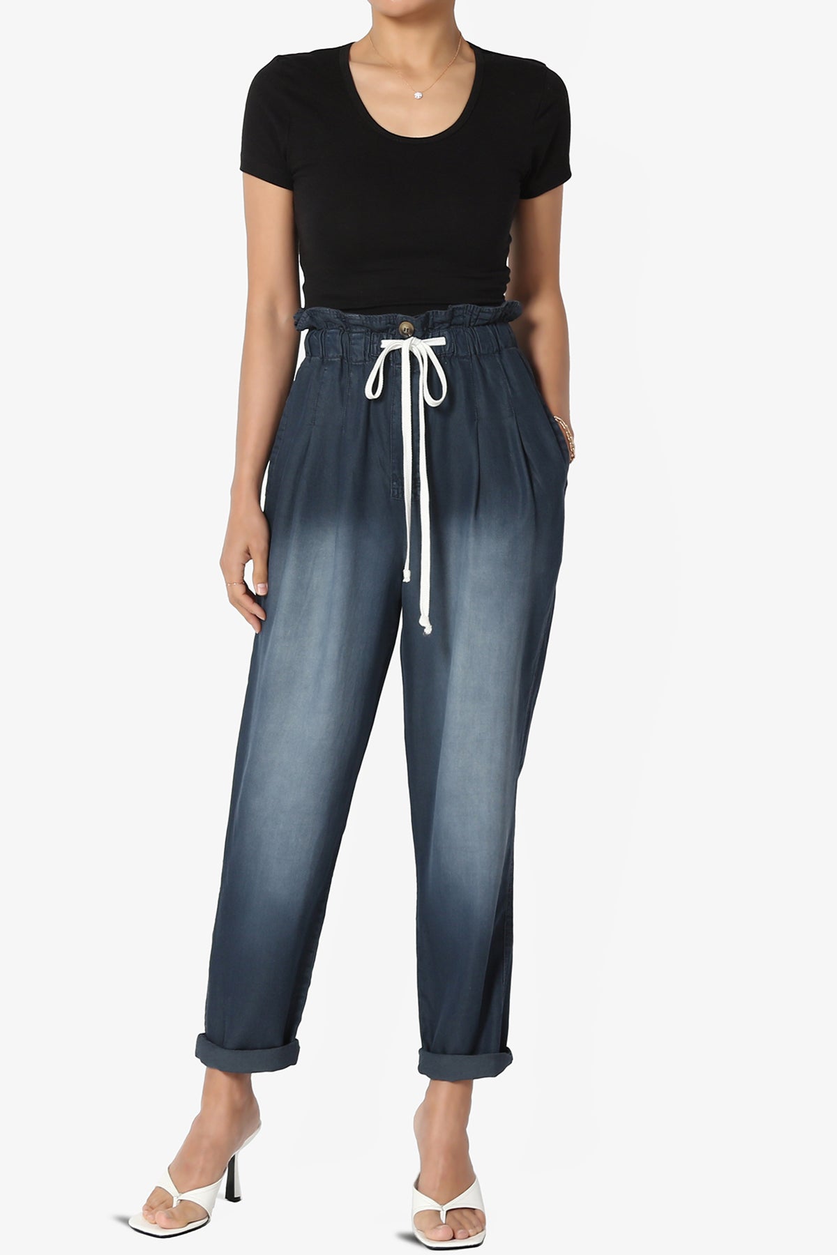 Lilah High Waist Chambray Taper Leg Pants