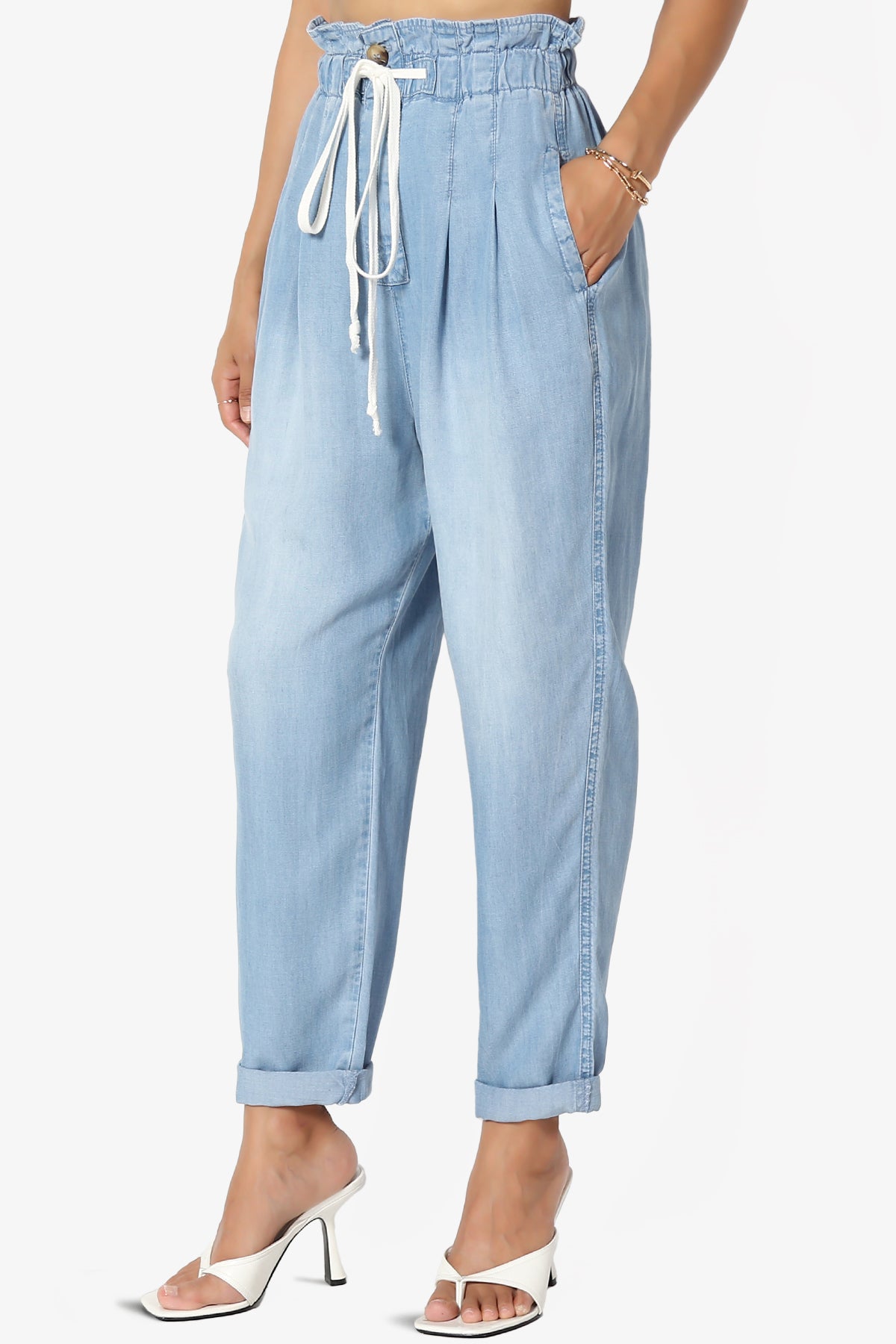 Lilah High Waist Chambray Taper Leg Pants PLUS