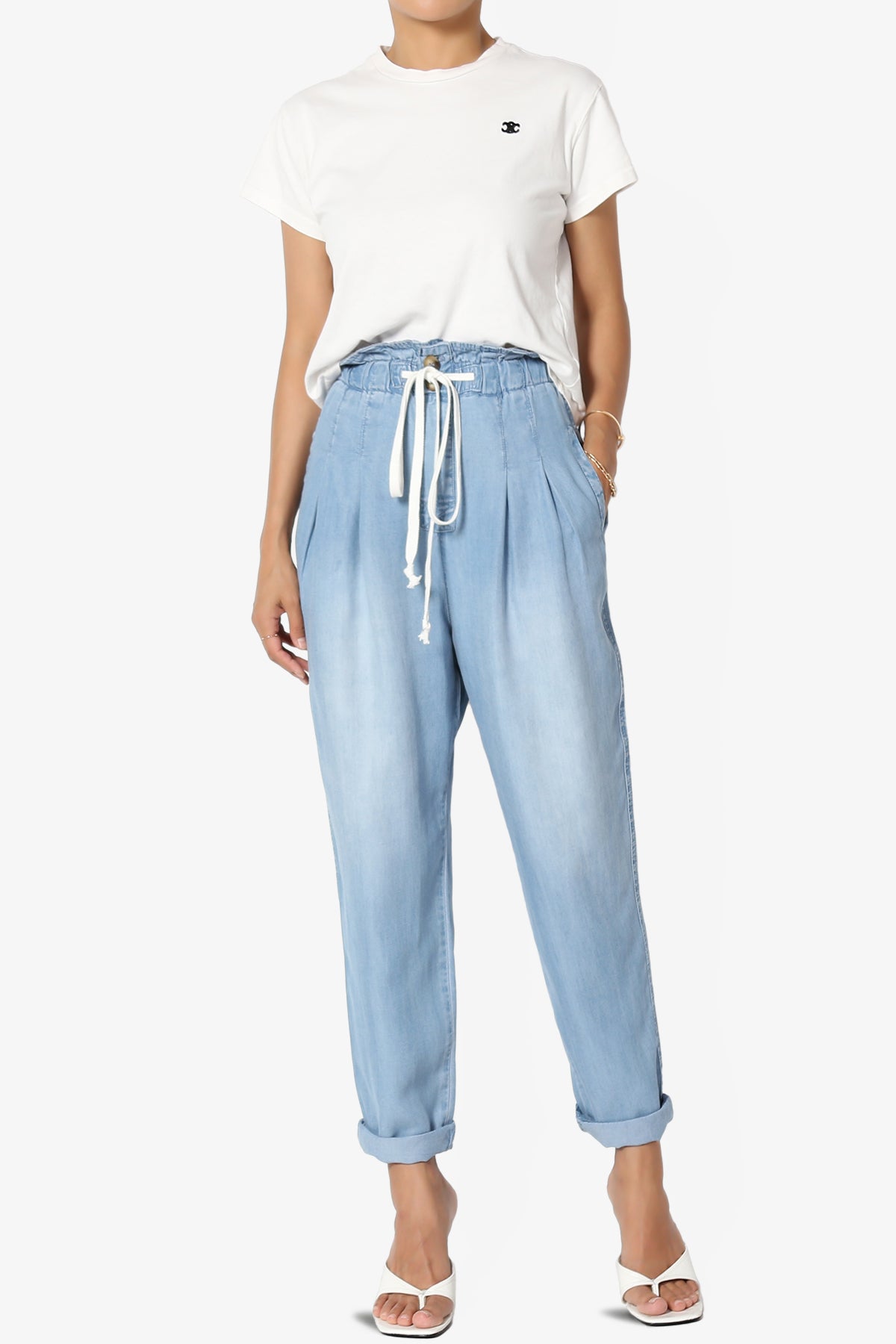 Lilah High Waist Chambray Taper Leg Pants