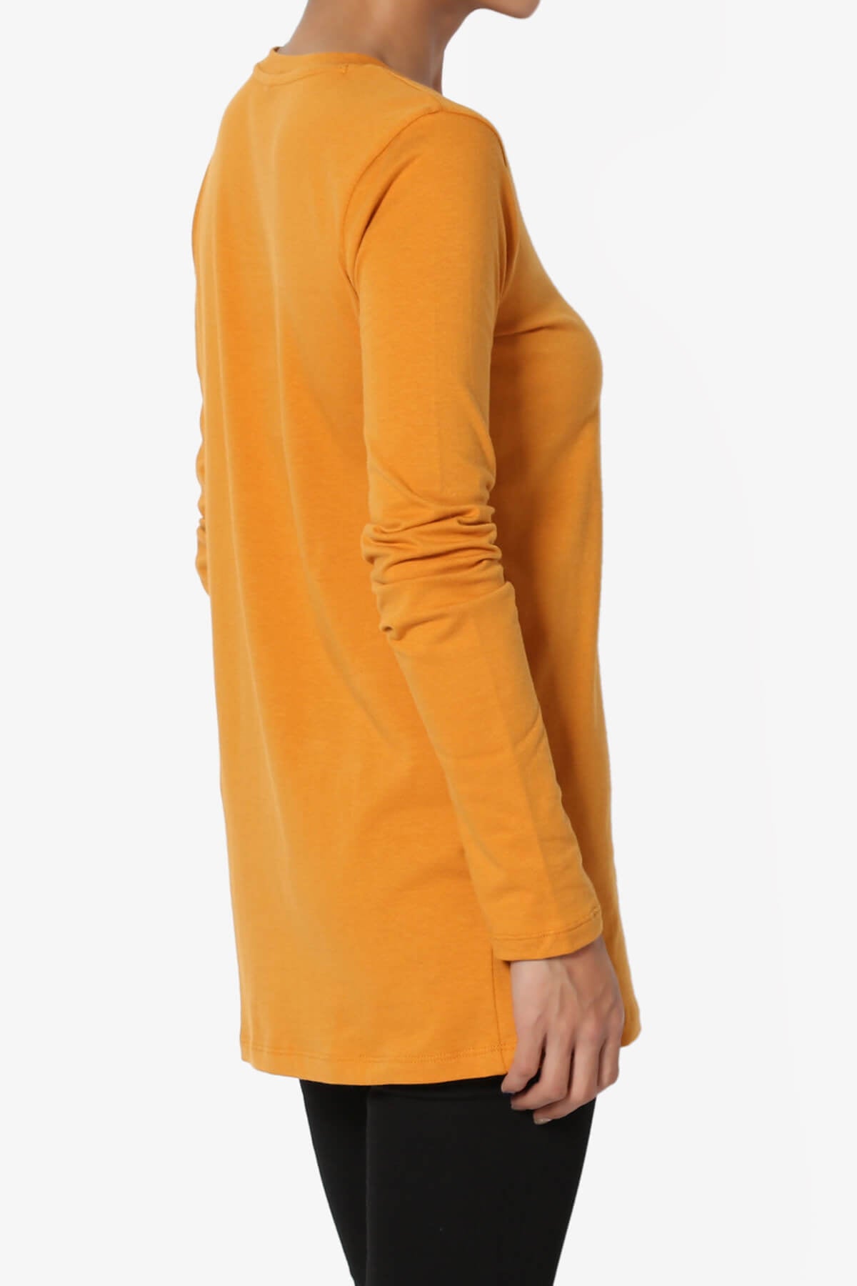 Lasso Cotton Crew Neck Long Sleeve T-Shirt D. MUSTARD_4