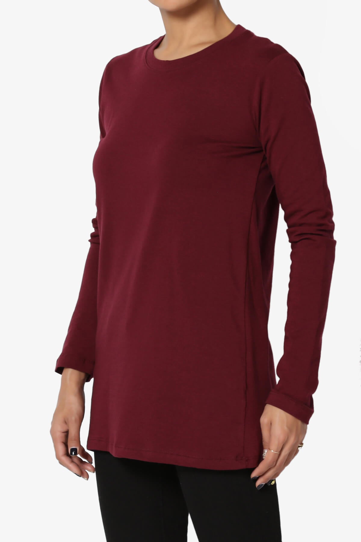 Lasso Cotton Crew Neck Long Sleeve T-Shirt DARK BURGUNDY_3