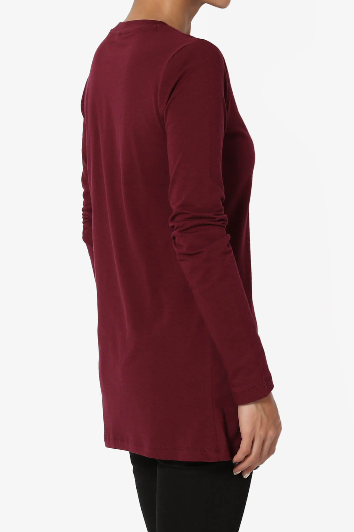 Lasso Cotton Crew Neck Long Sleeve T-Shirt DARK BURGUNDY_4