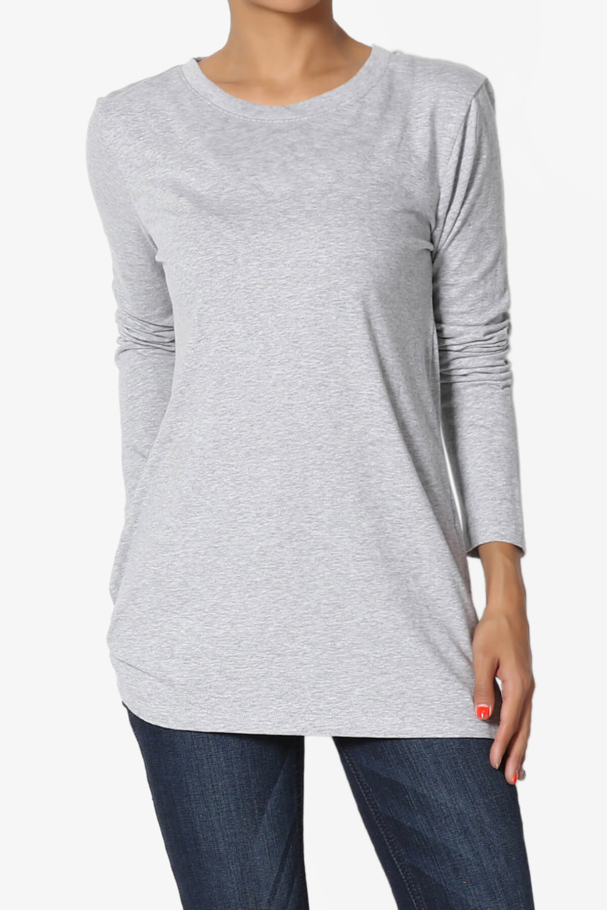 Lasso Cotton Crew Neck Long Sleeve T-Shirt HEATHER GREY_1