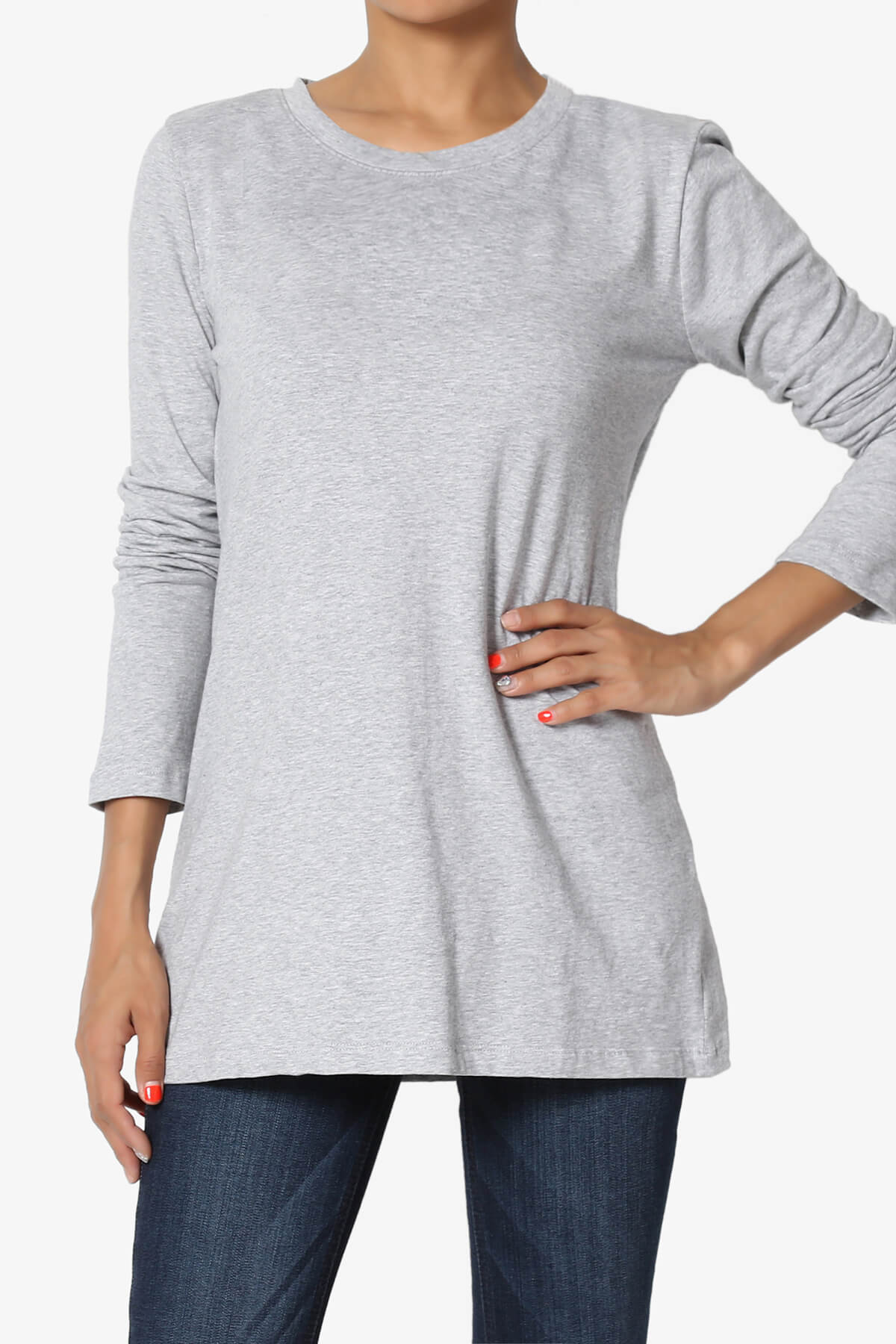 Lasso Cotton Crew Neck Long Sleeve T-Shirt HEATHER GREY_3
