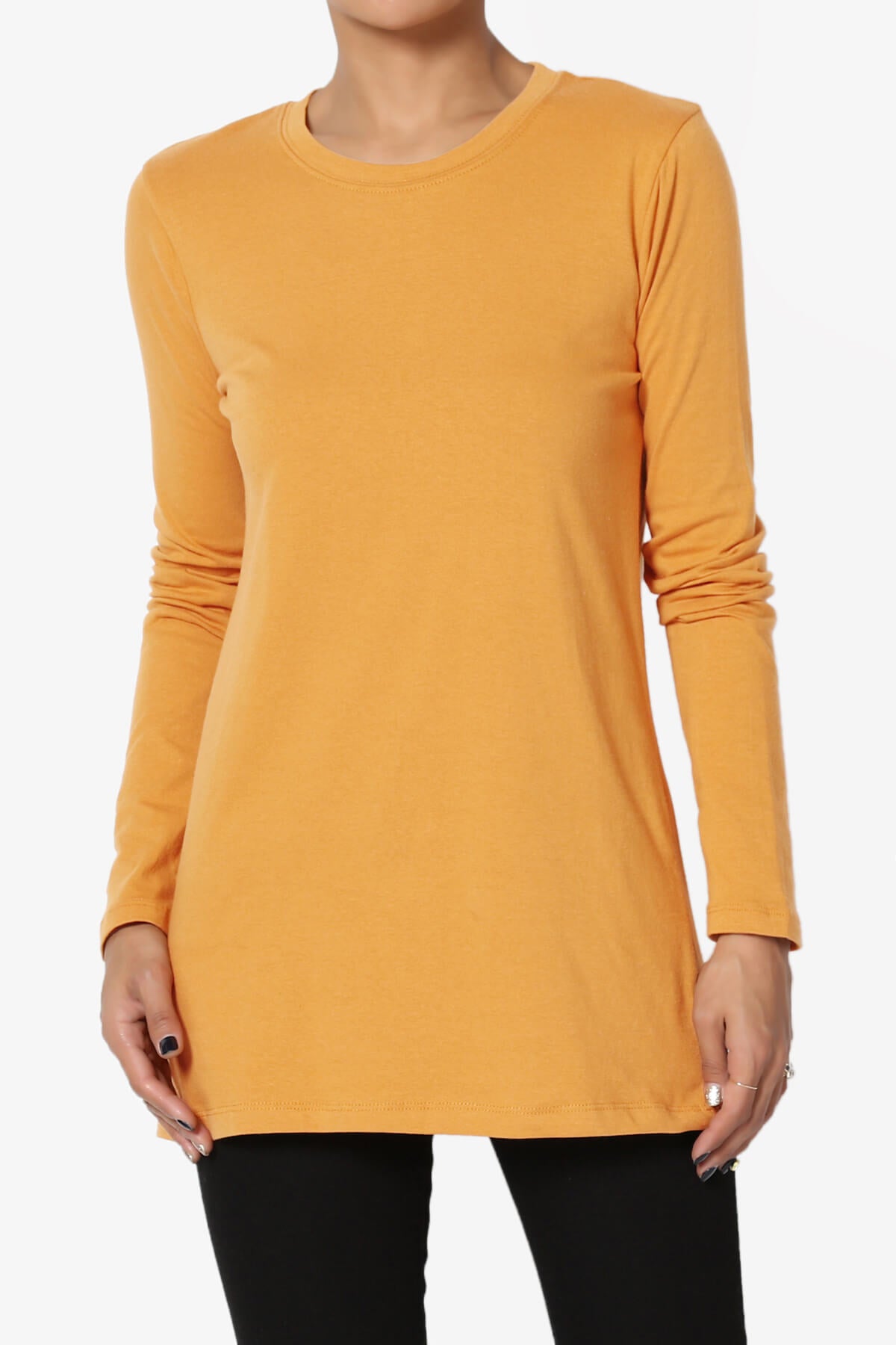 Lasso Cotton Crew Neck Long Sleeve T-Shirt MUSTARD_1