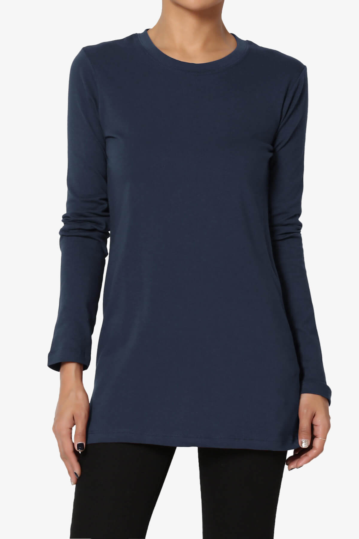 Lasso Cotton Crew Neck Long Sleeve T-Shirt NAVY_1