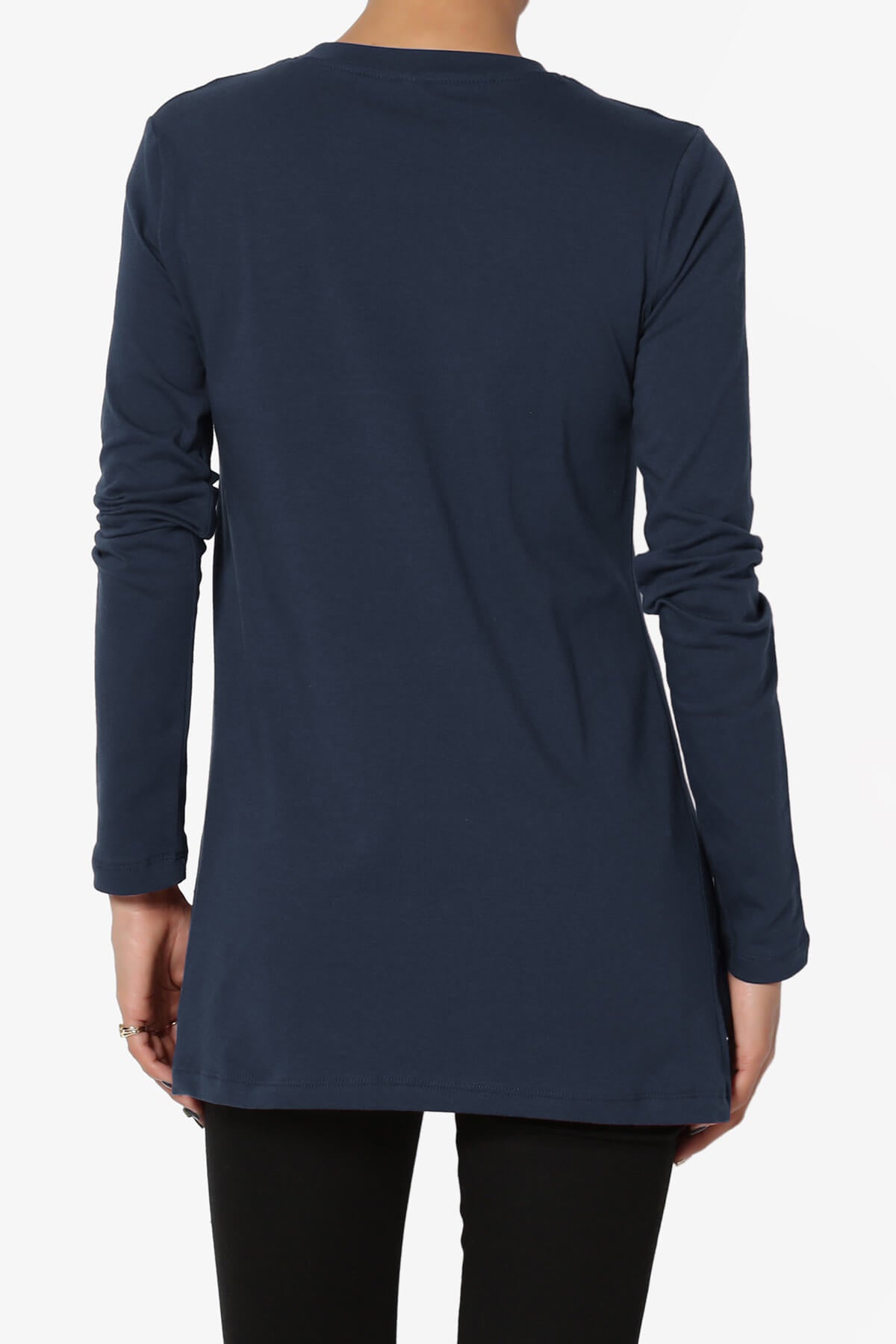Lasso Cotton Crew Neck Long Sleeve T-Shirt NAVY_2