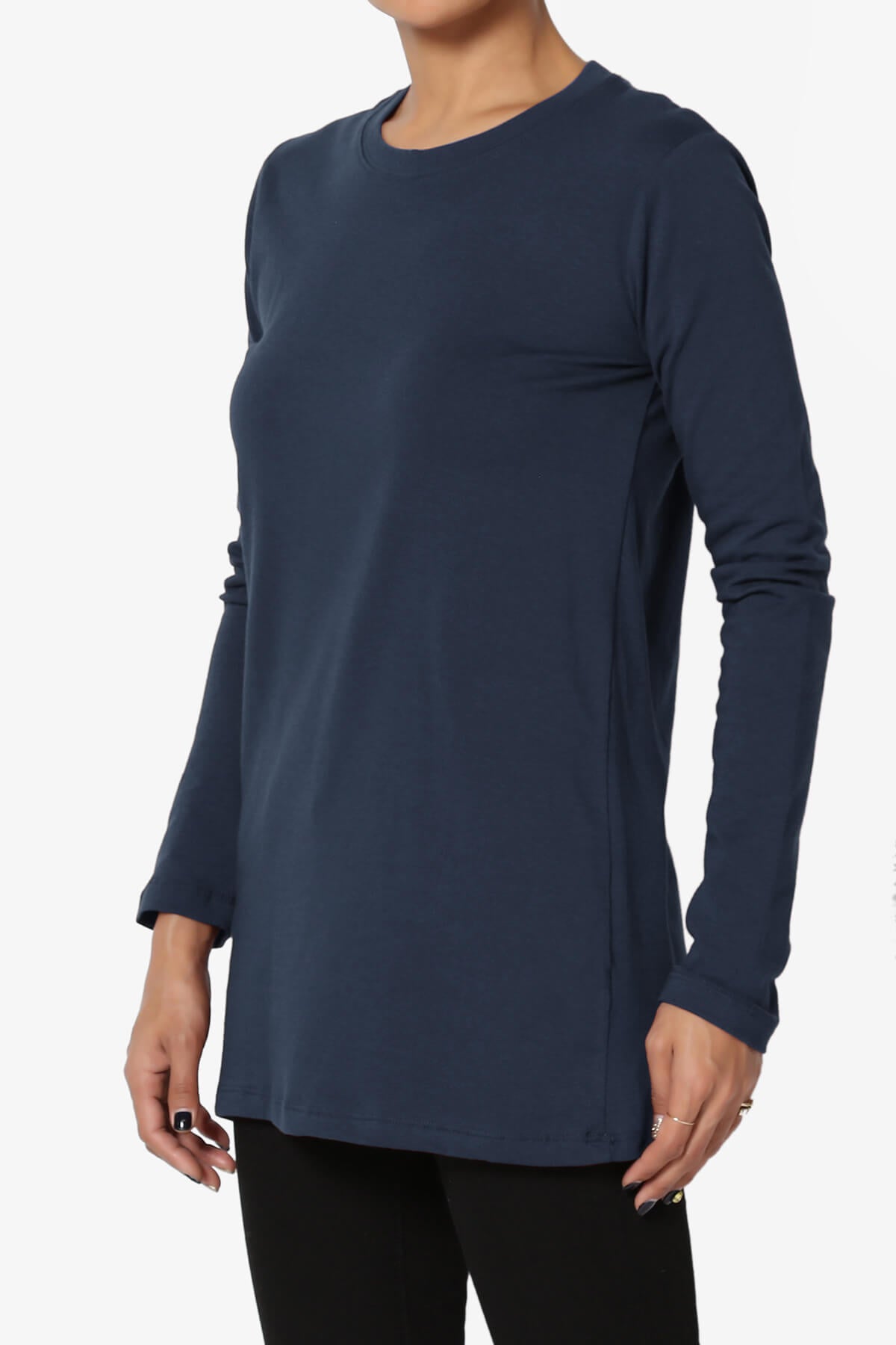 Lasso Cotton Crew Neck Long Sleeve T-Shirt NAVY_3