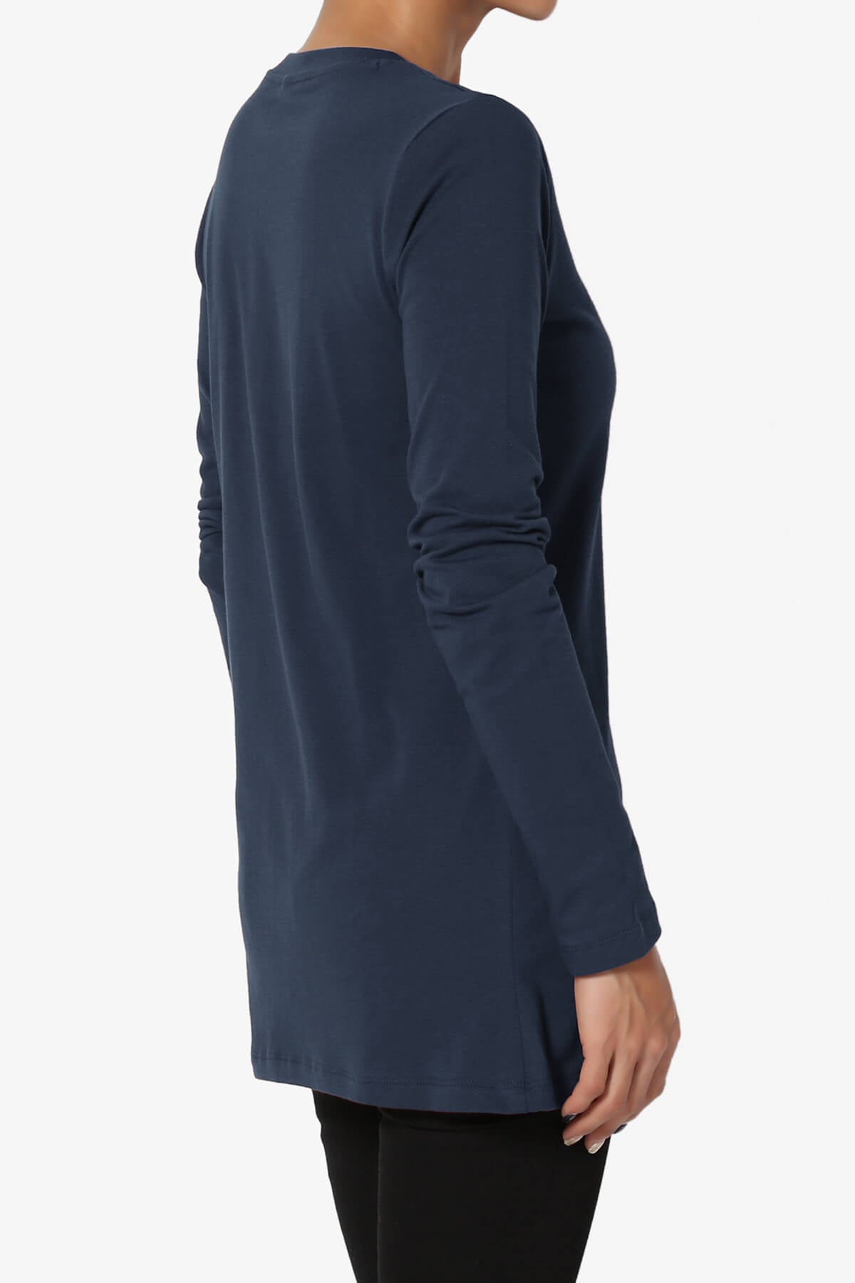 Lasso Cotton Crew Neck Long Sleeve T-Shirt NAVY_4