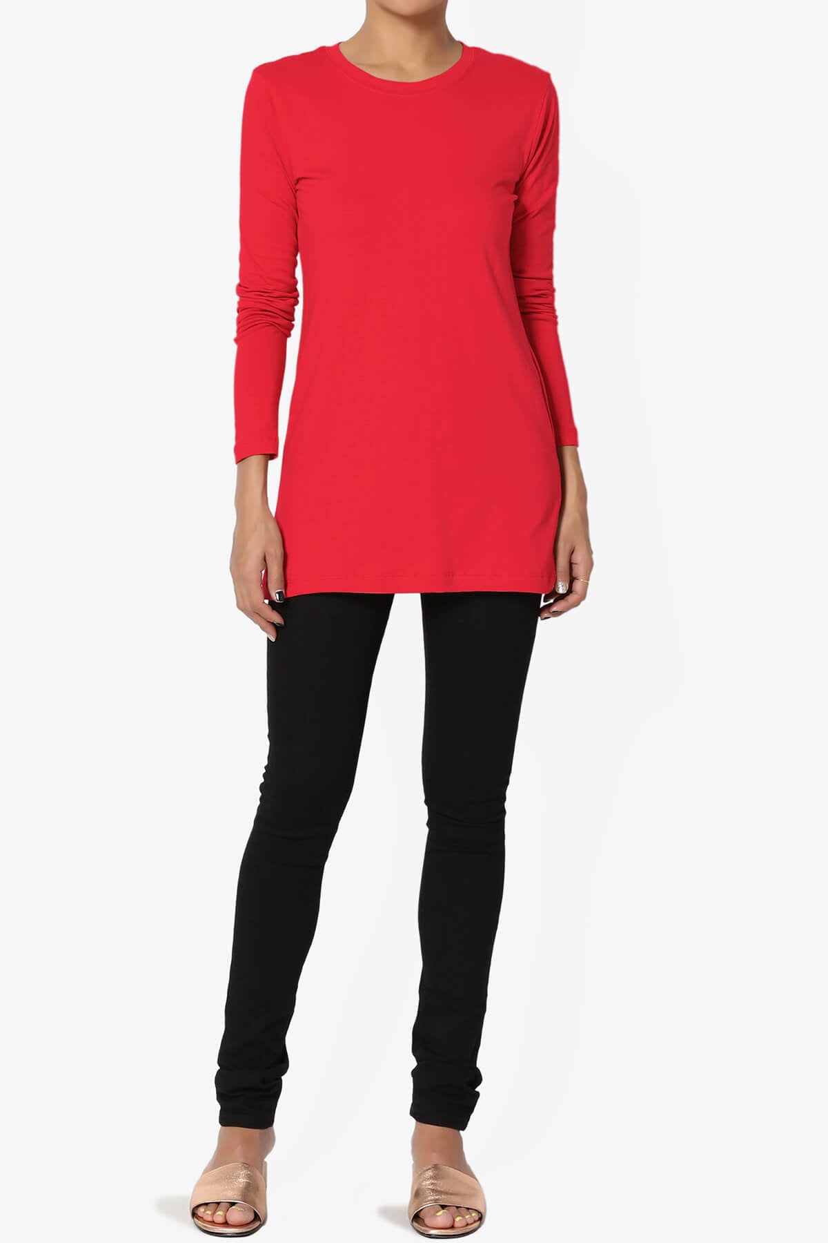 Lasso Cotton Crew Neck Long Sleeve T-Shirt RED_6