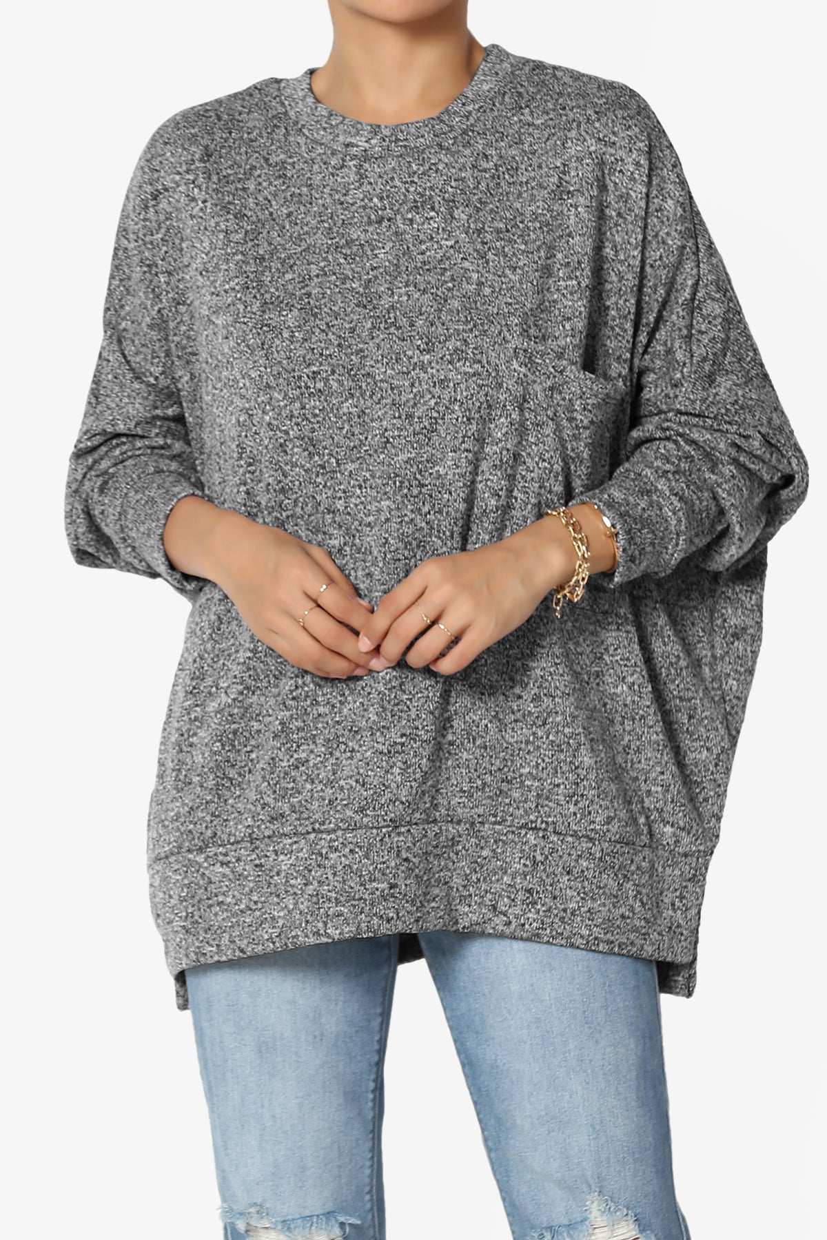 Forge Melange Knit Hi-Low Pocket Sweater PLUS