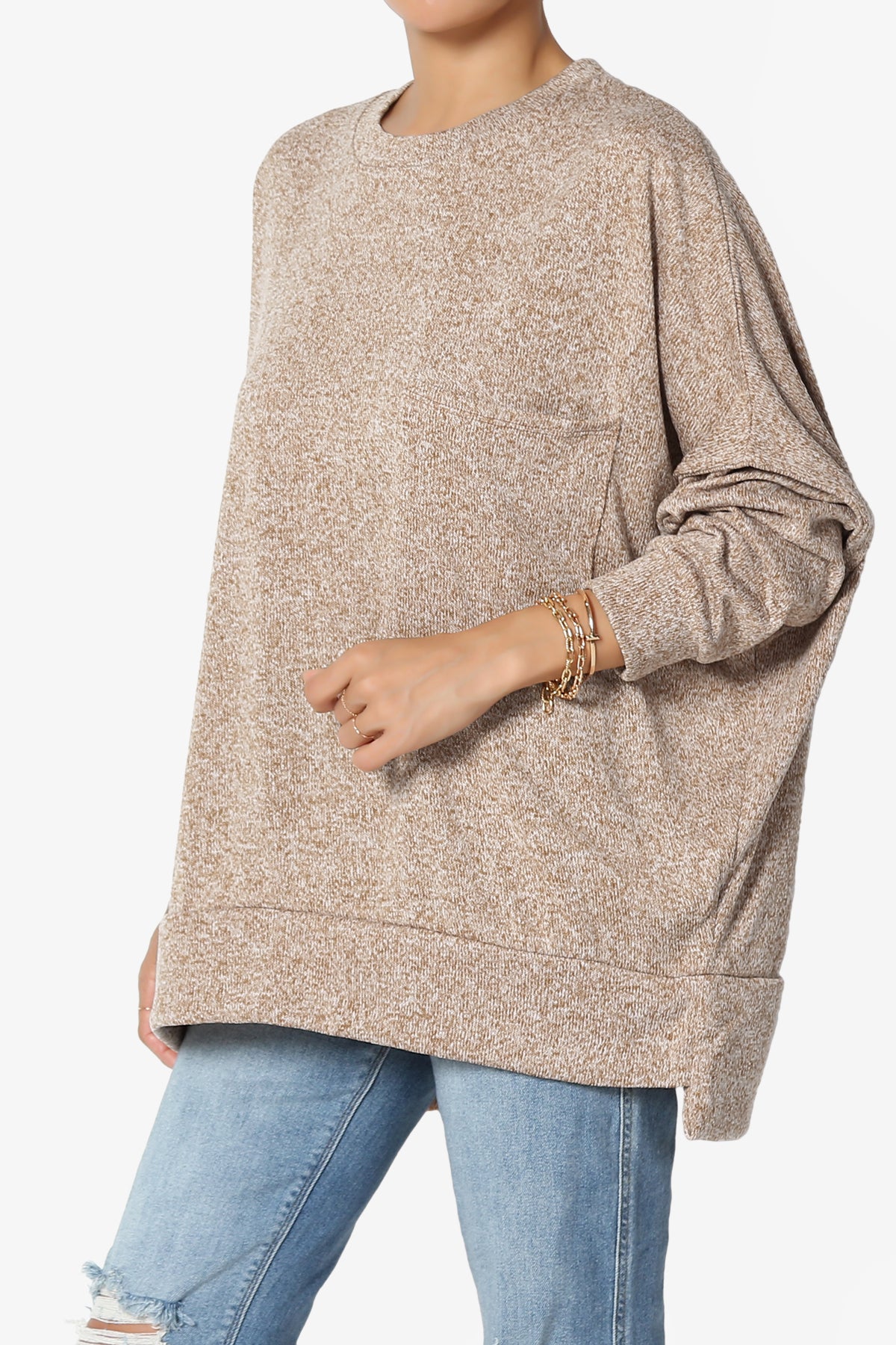 Forge Melange Knit Hi-Low Pocket Sweater PLUS