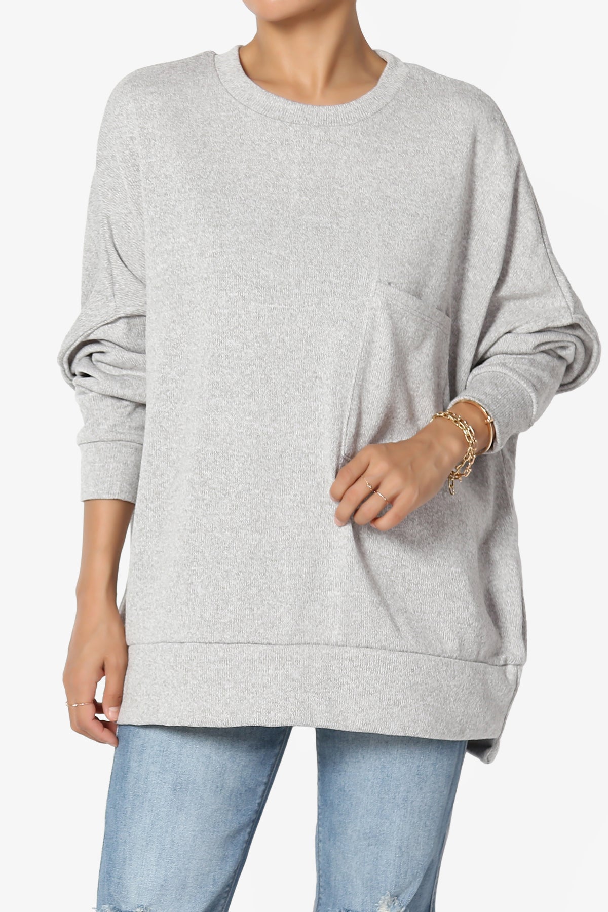 Forge Melange Knit Hi-Low Pocket Sweater PLUS