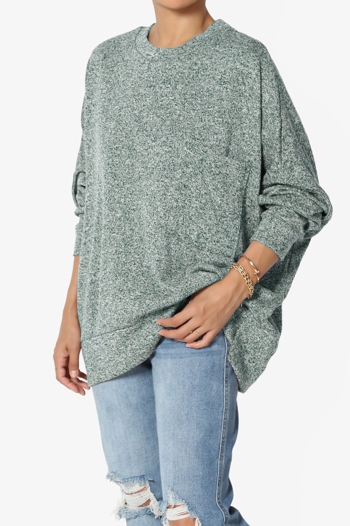 Forge Melange Knit Hi-Low Pocket Sweater PLUS