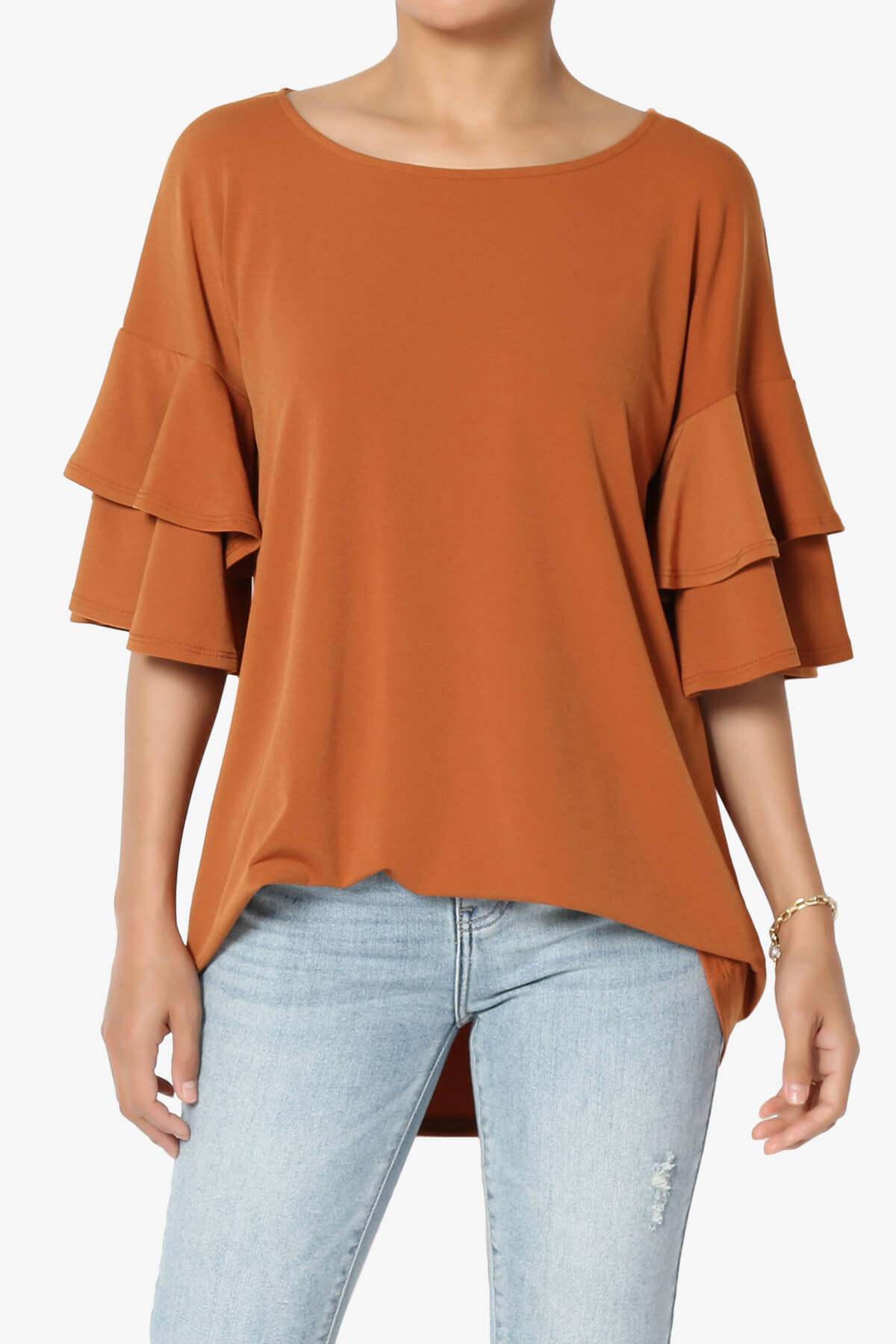 Omere Tiered Bell Sleeve Blouse ALMOND_1