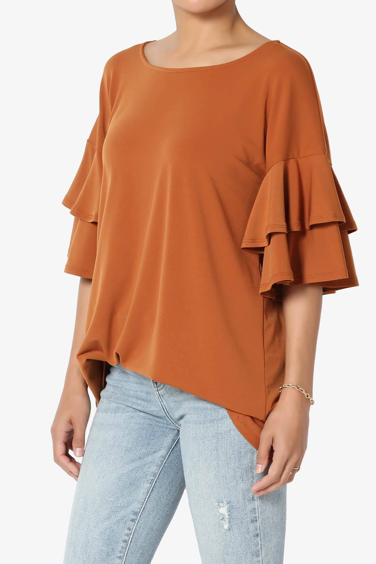 Omere Tiered Bell Sleeve Blouse ALMOND_3