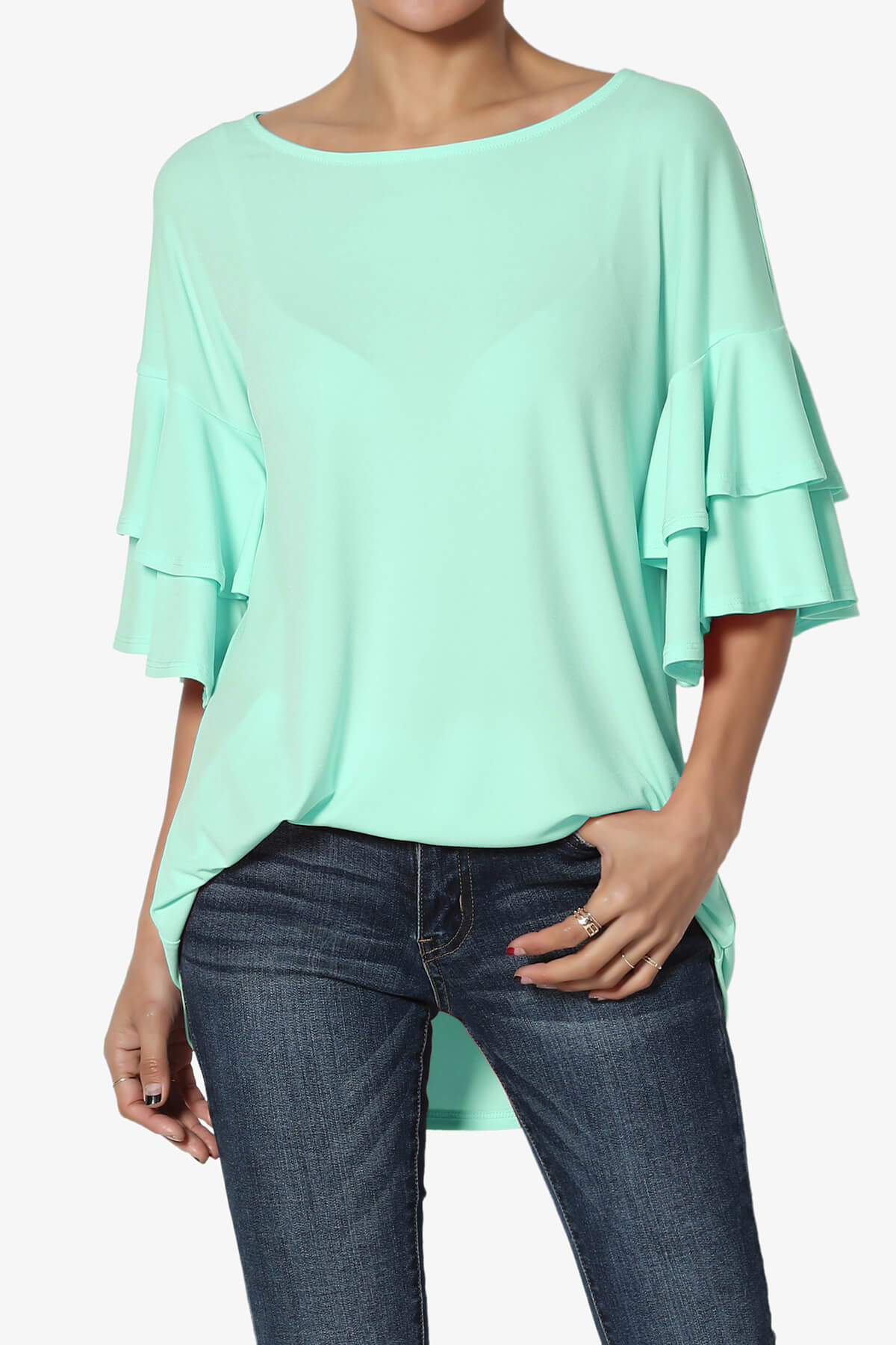 Omere Tiered Bell Sleeve Blouse AQUA_1