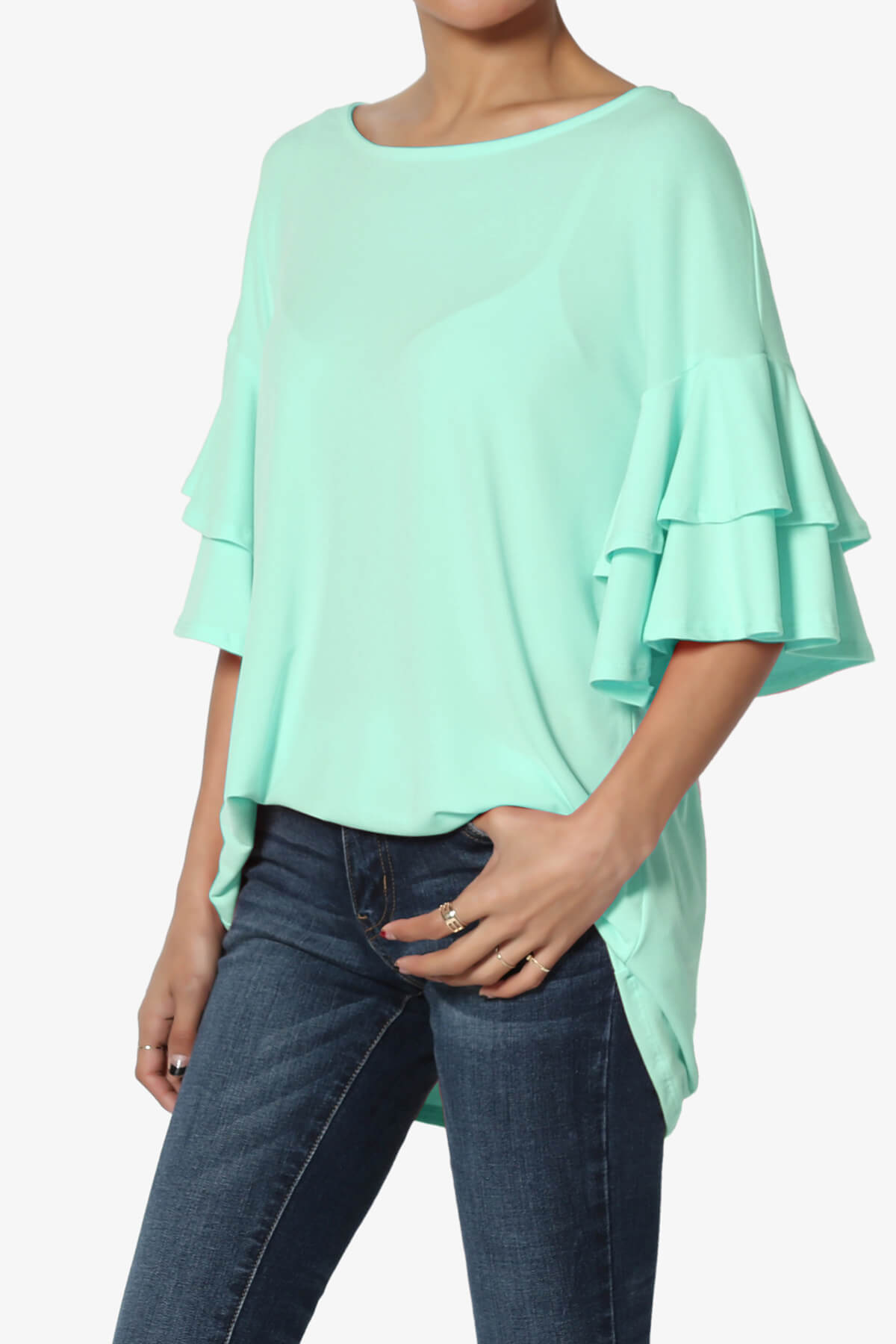 Omere Tiered Bell Sleeve Blouse AQUA_3