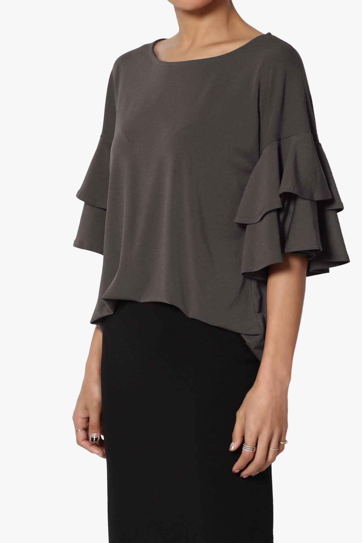 Omere Tiered Bell Sleeve Blouse ASH GREY_3