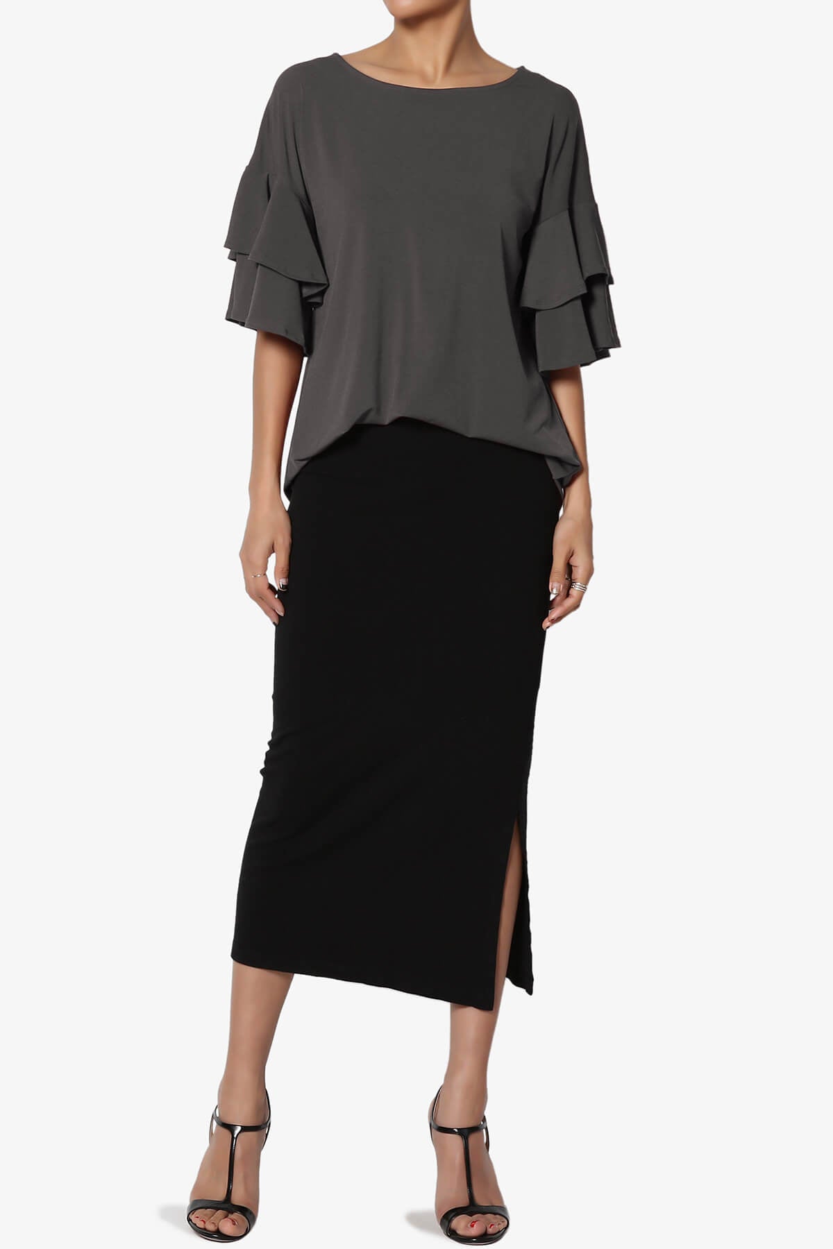 Omere Tiered Bell Sleeve Blouse ASH GREY_6