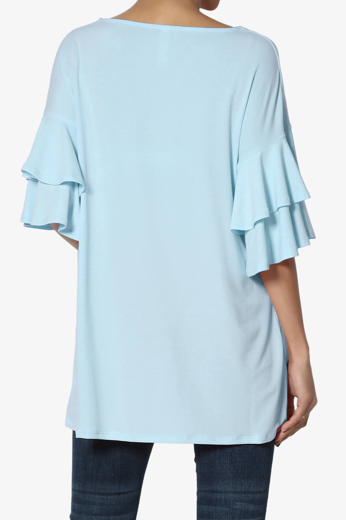 Omere Tiered Bell Sleeve Blouse BABY BLUE_2