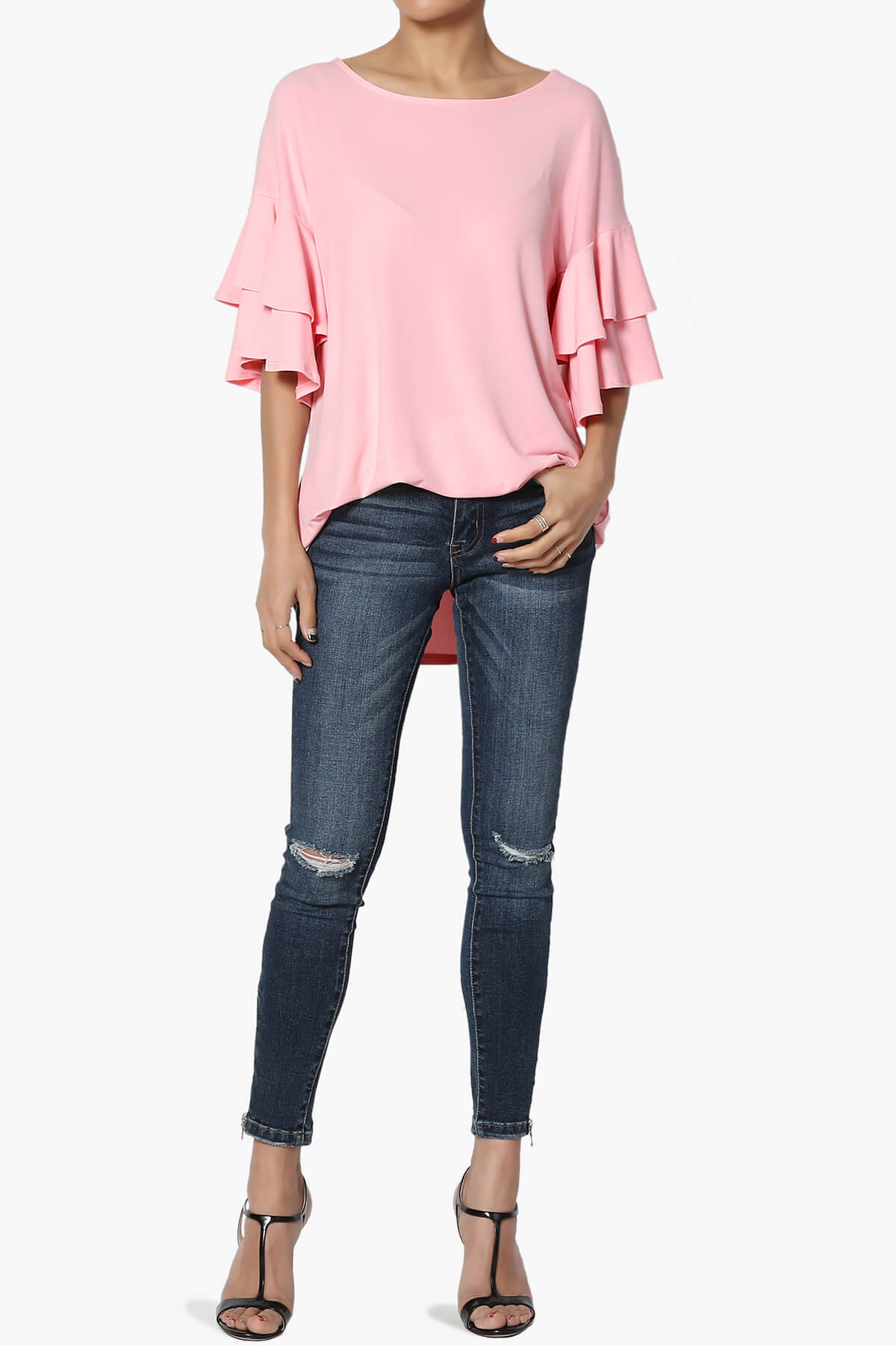Omere Tiered Bell Sleeve Blouse BRIGHT PINK_6