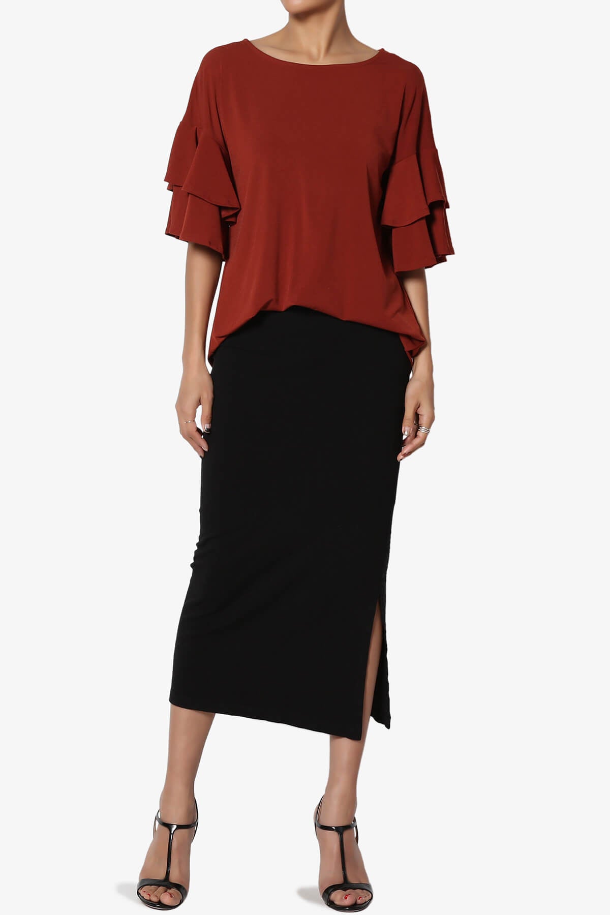 Omere Tiered Bell Sleeve Blouse DARK RUST_6