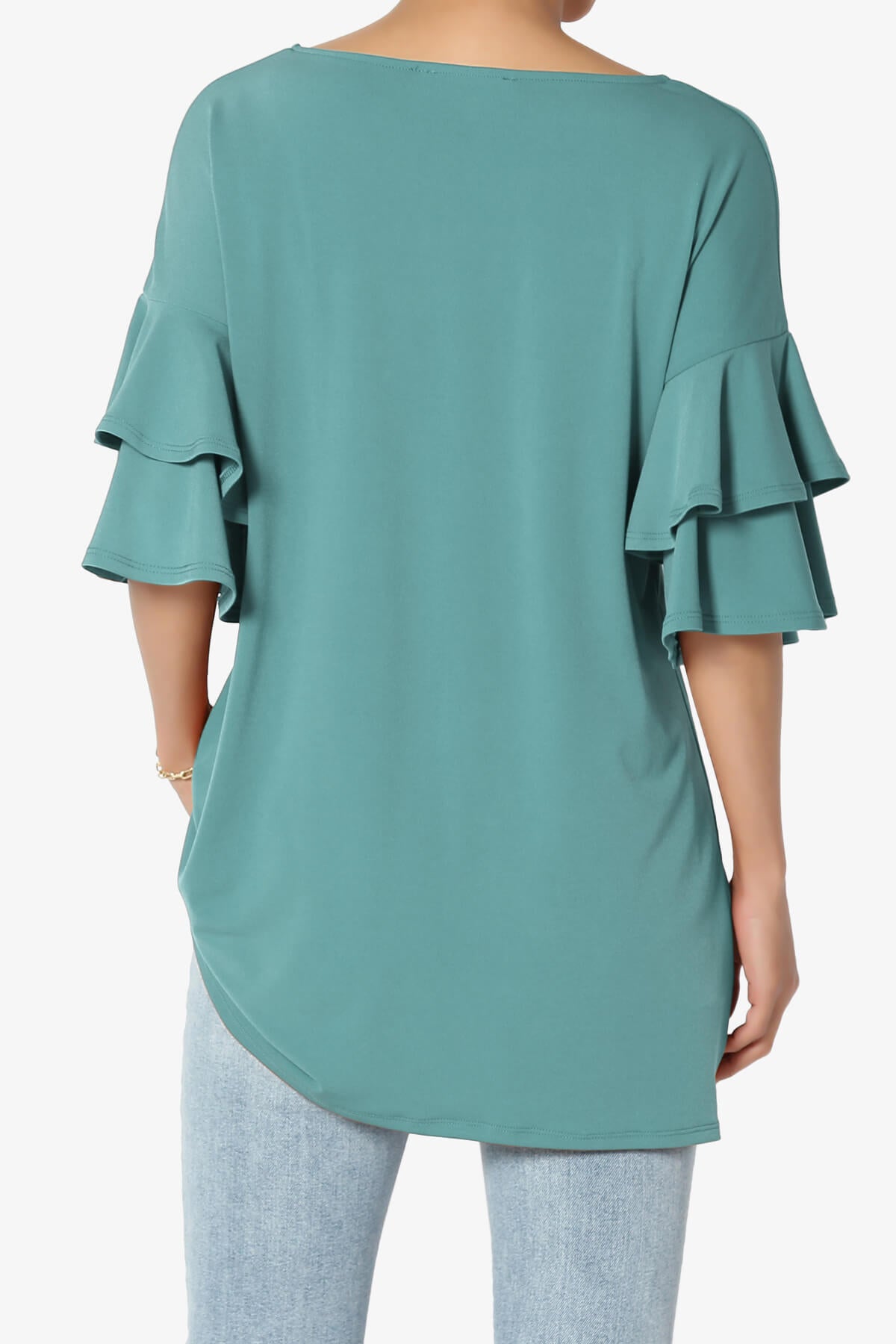 Omere Tiered Bell Sleeve Blouse DUSTY TEAL_2