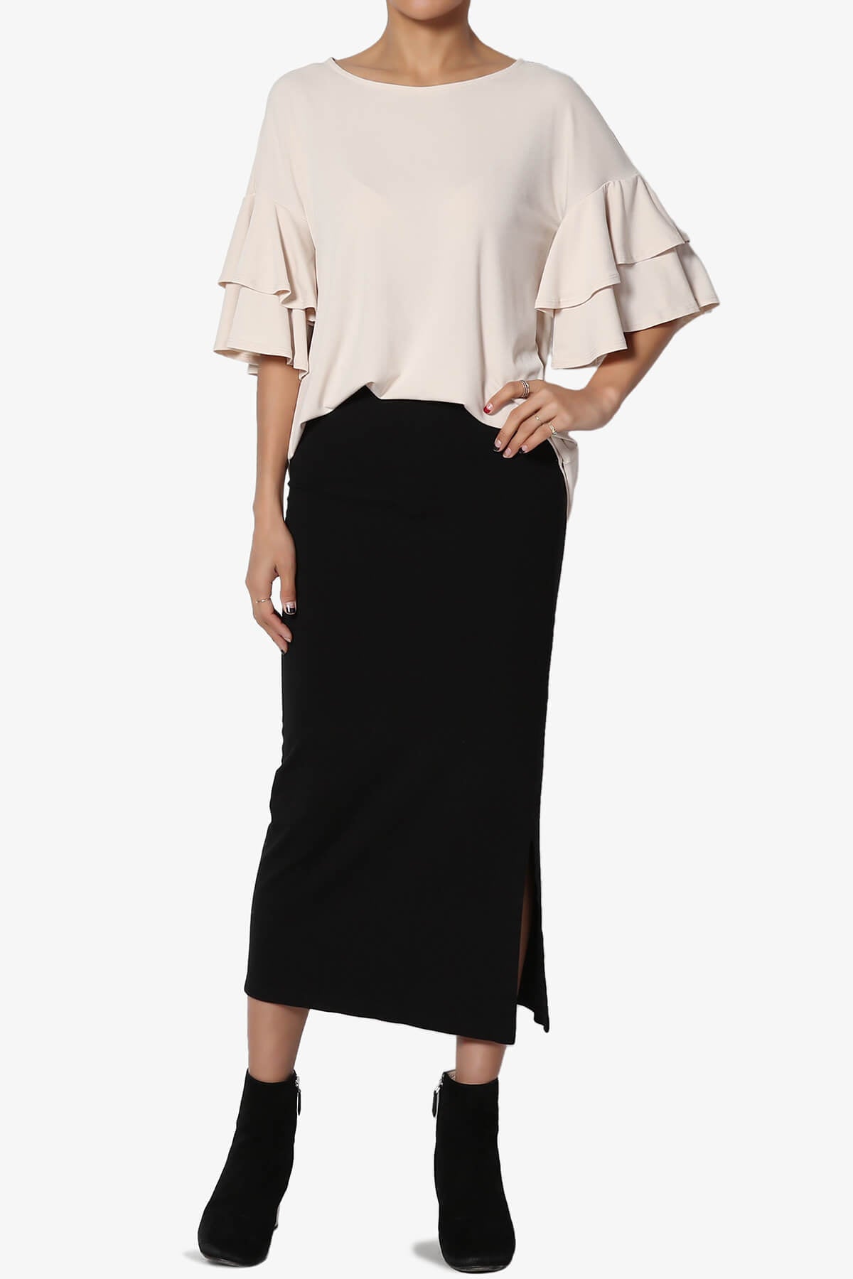 Omere Tiered Bell Sleeve Blouse TAUPE_6