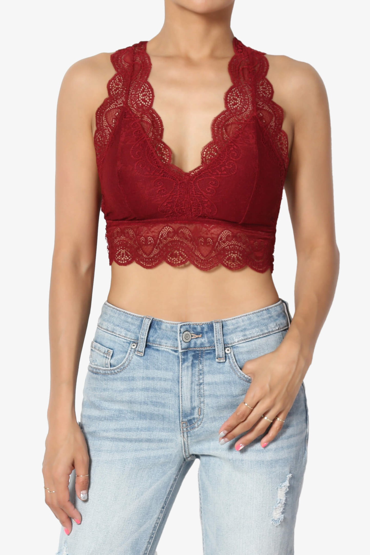 Adrienne Lace Padded Bralette BURGUNDY_1