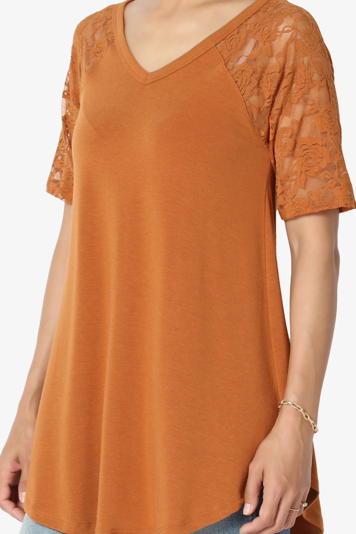Helisa Lace Sleeve Jersey Top PLUS