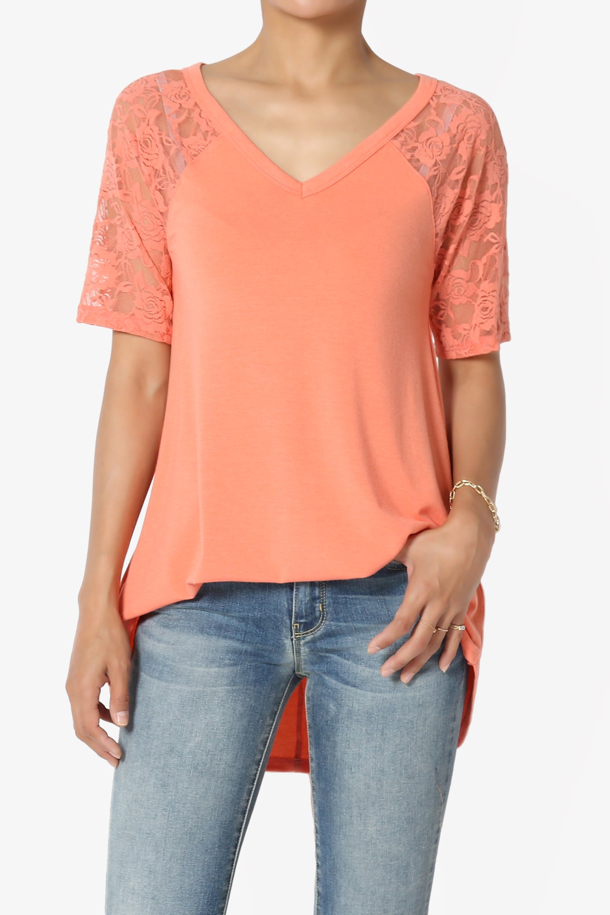 Helisa Lace Sleeve Jersey Top PLUS